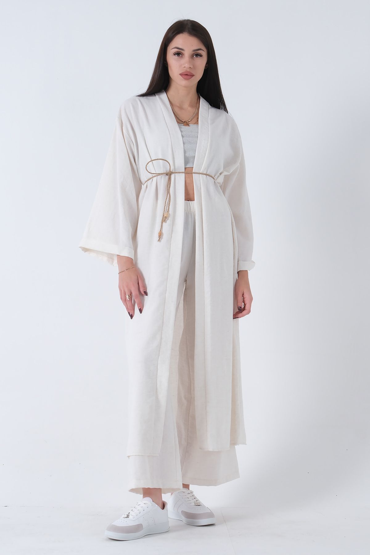 Feminist Keten Kimono Takım Taş 4632007