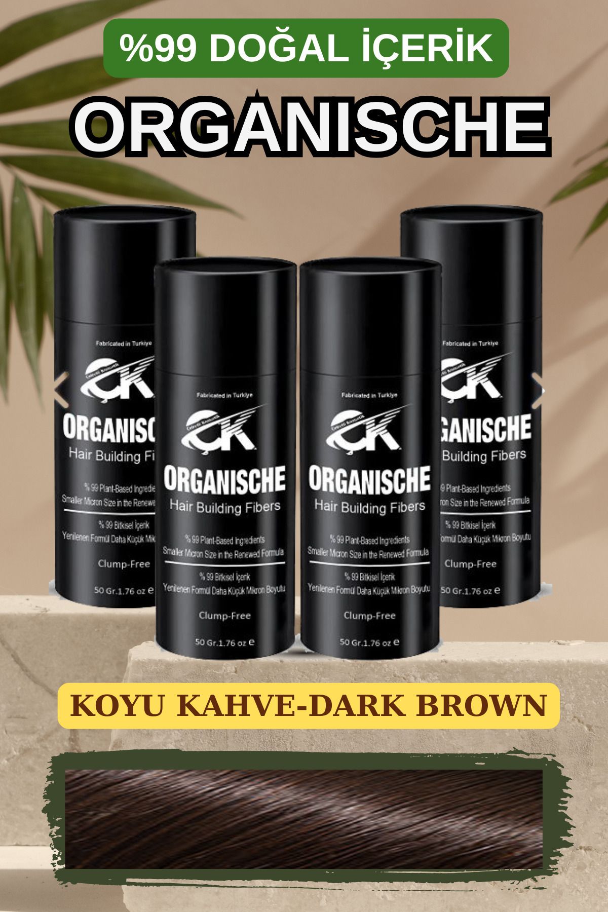 Organische 50 Gr. X 4Kutu = 200 Gram  Koyu Kahve Renk, Saç Dolgunlaştırıcı % 99 Bitkisel İçerik. Yeni Nesil