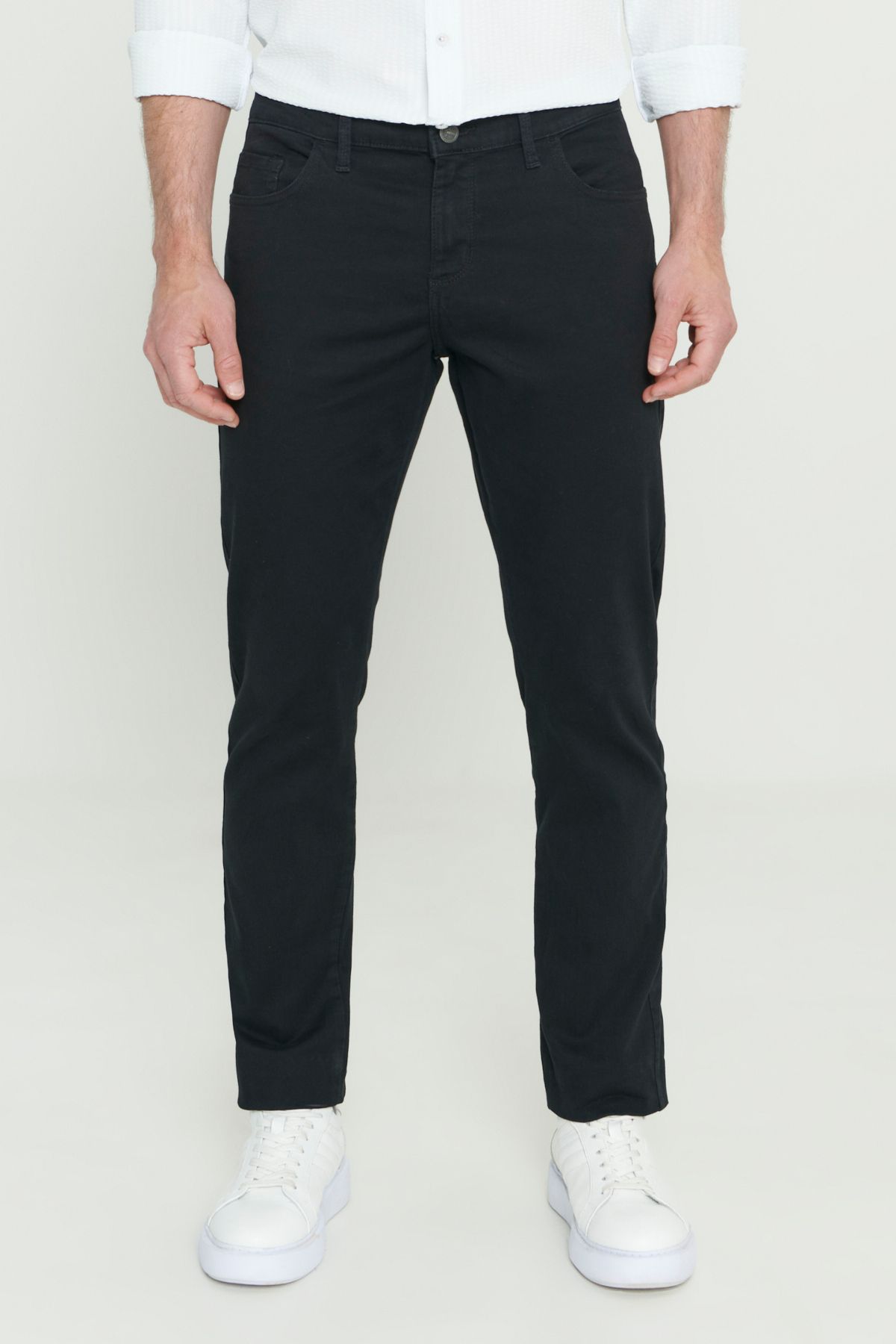 AC&Co / Altınyıldız Classics Erkek Siyah Kanvas Slim Fit Dar Kesim 5 Cep Pantolon
