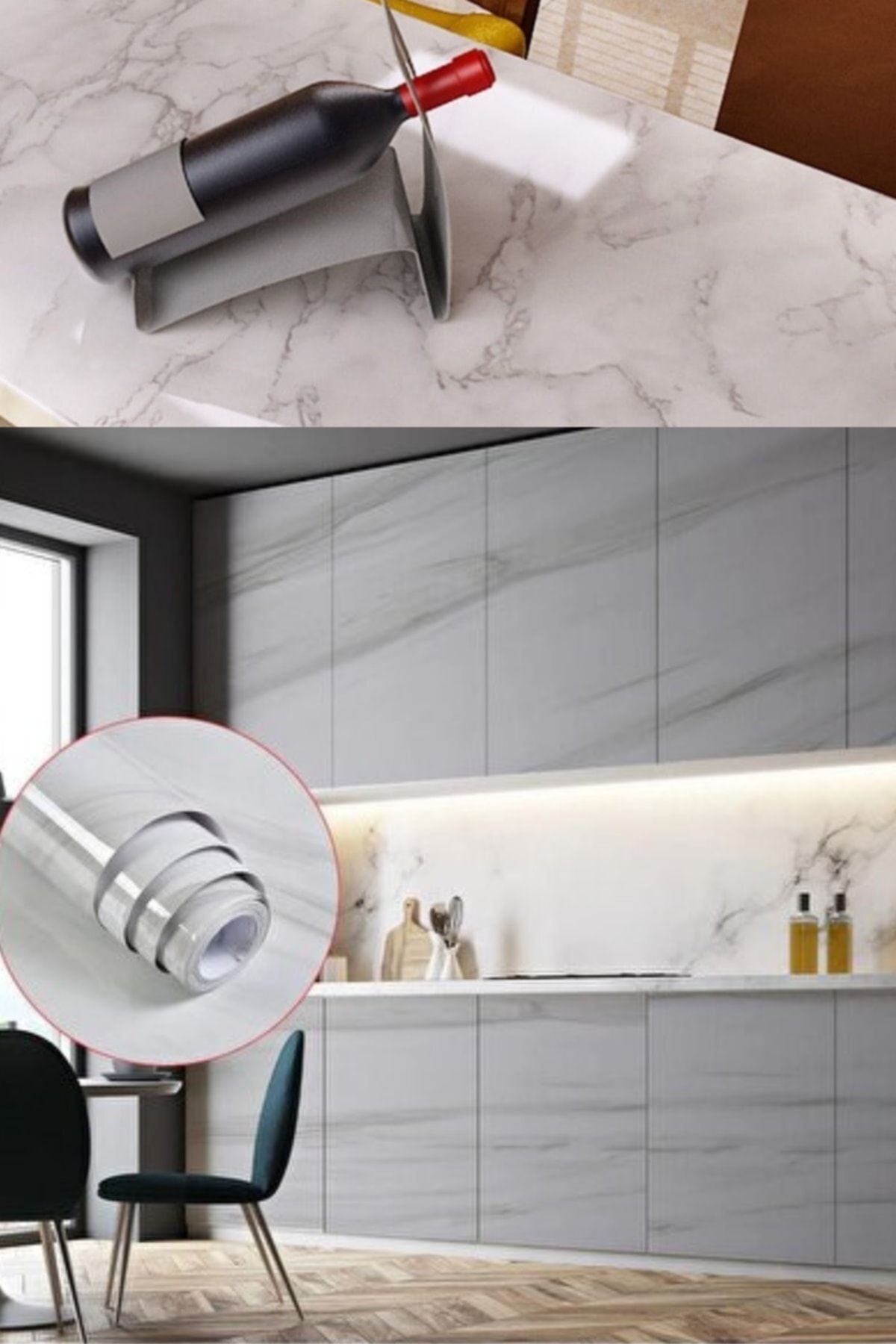 Askımo Yapışkanlı Mermer Görünümlü Masa Tezgah Dolap Mutfak Banyo 5 Metre X 60 Cm Mermer Folyo Kağıt Beyaz
