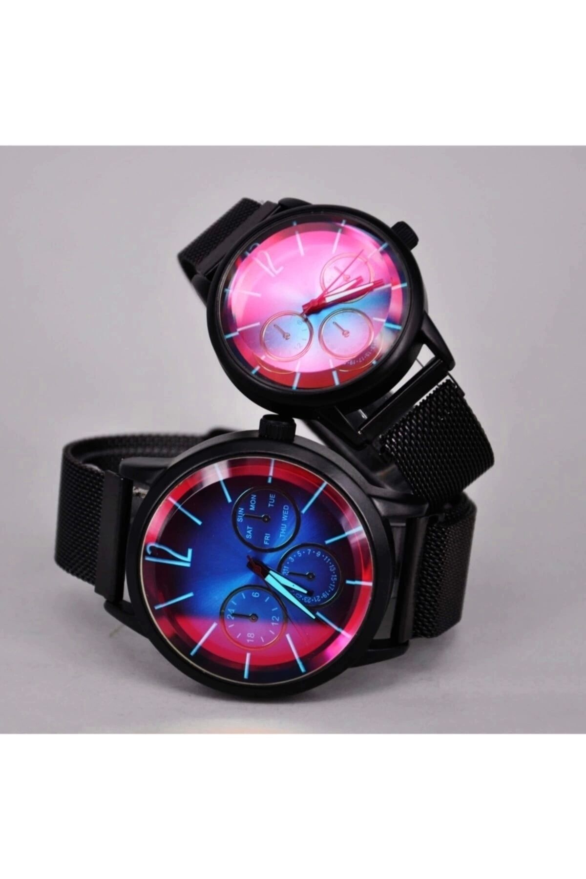 Watchart Siyah Renk Hasır Mıknatıslı Kordon Renkli Cam Sevgili Saatleri Mls-3002