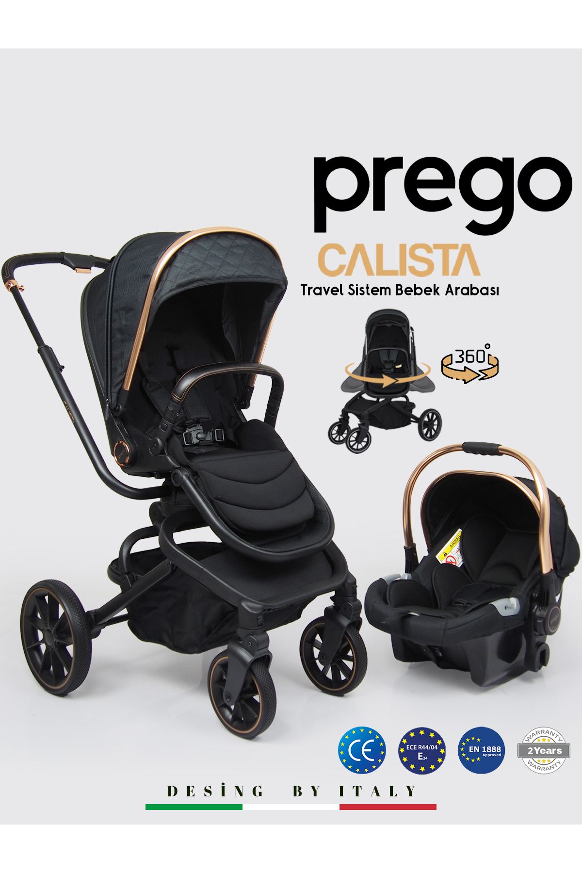 Prego Calista 360 Derece Dönebilen Travel Sistem Çift Yönlü Bebek Arabası
