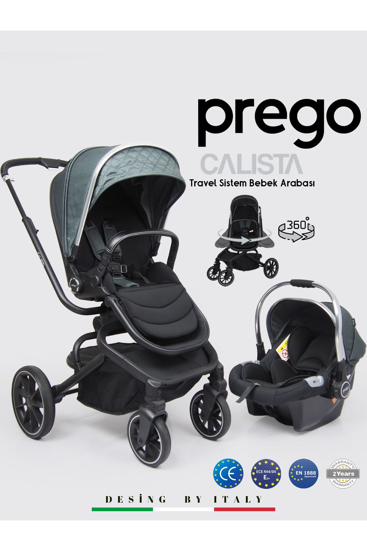 Prego Calista 360 Derece Dönebilen Travel Sistem Çift Yönlü Bebek Arabası