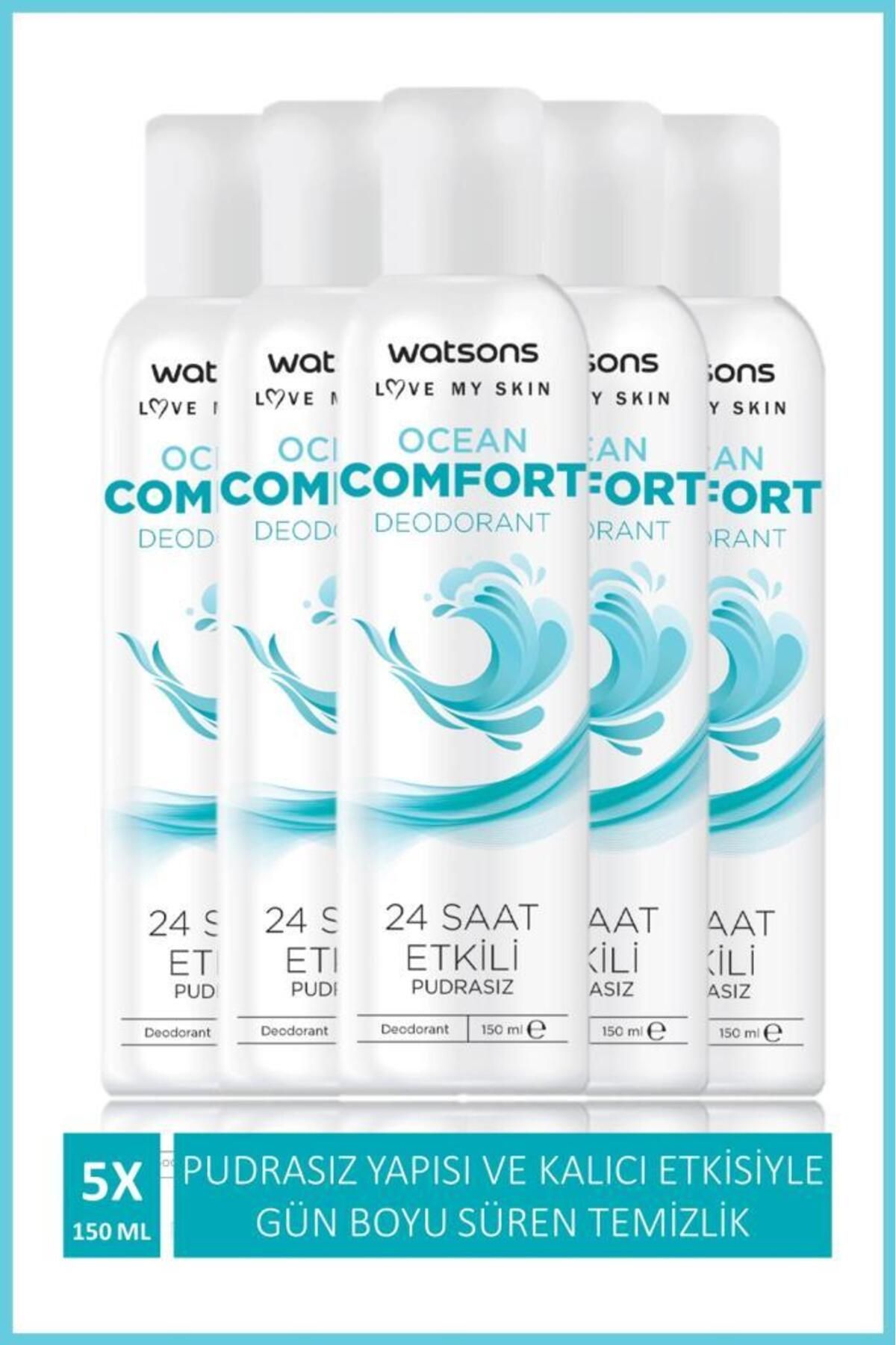 Watsons Ocean Comfort 24 Saat Etkili Pudrasız Deodorant Sprey 150 ml X5 Adet