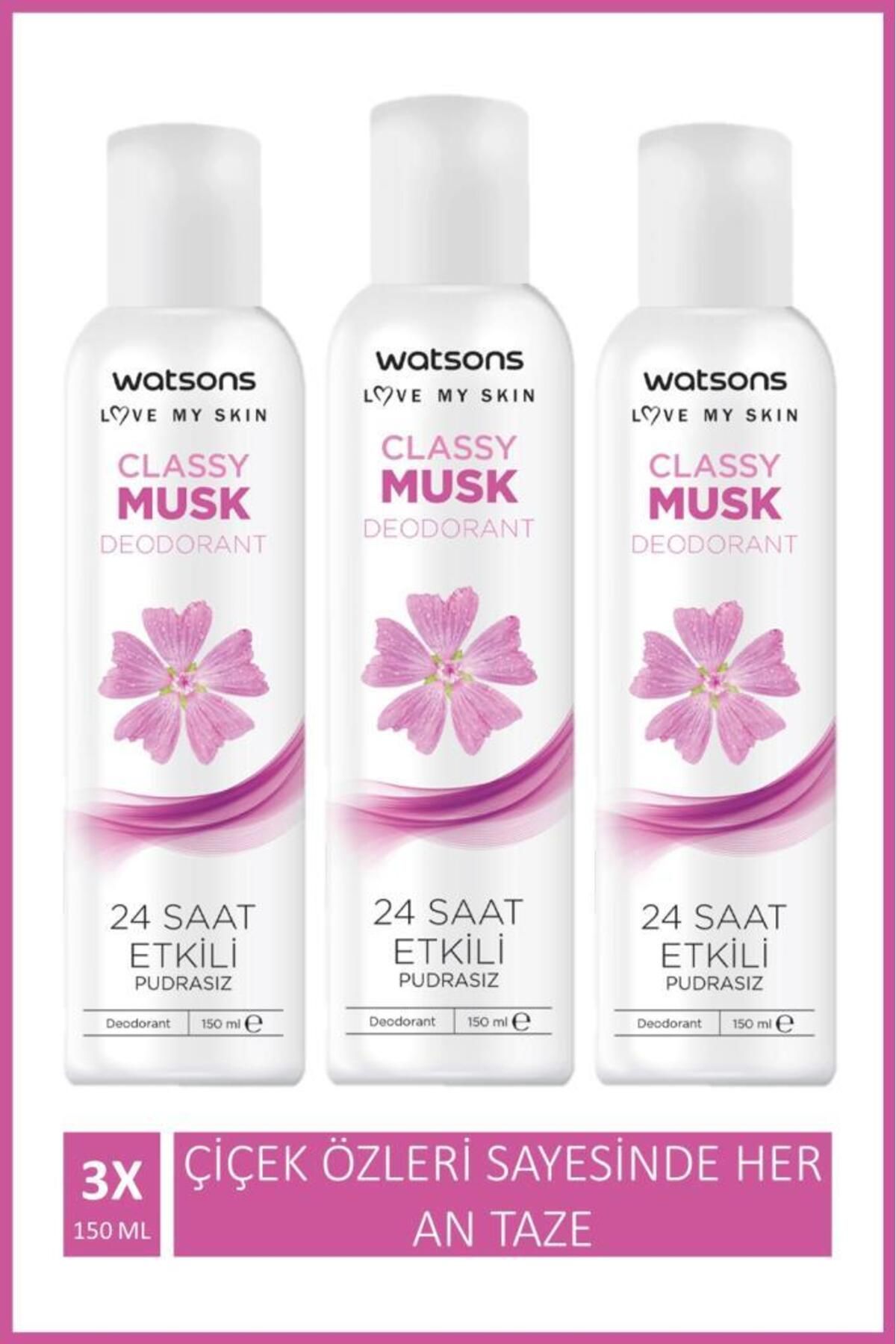 Watsons Classy Musk 24 Saat Etkili Pudrasız Deodorant Sprey 150 ml X3 Adet