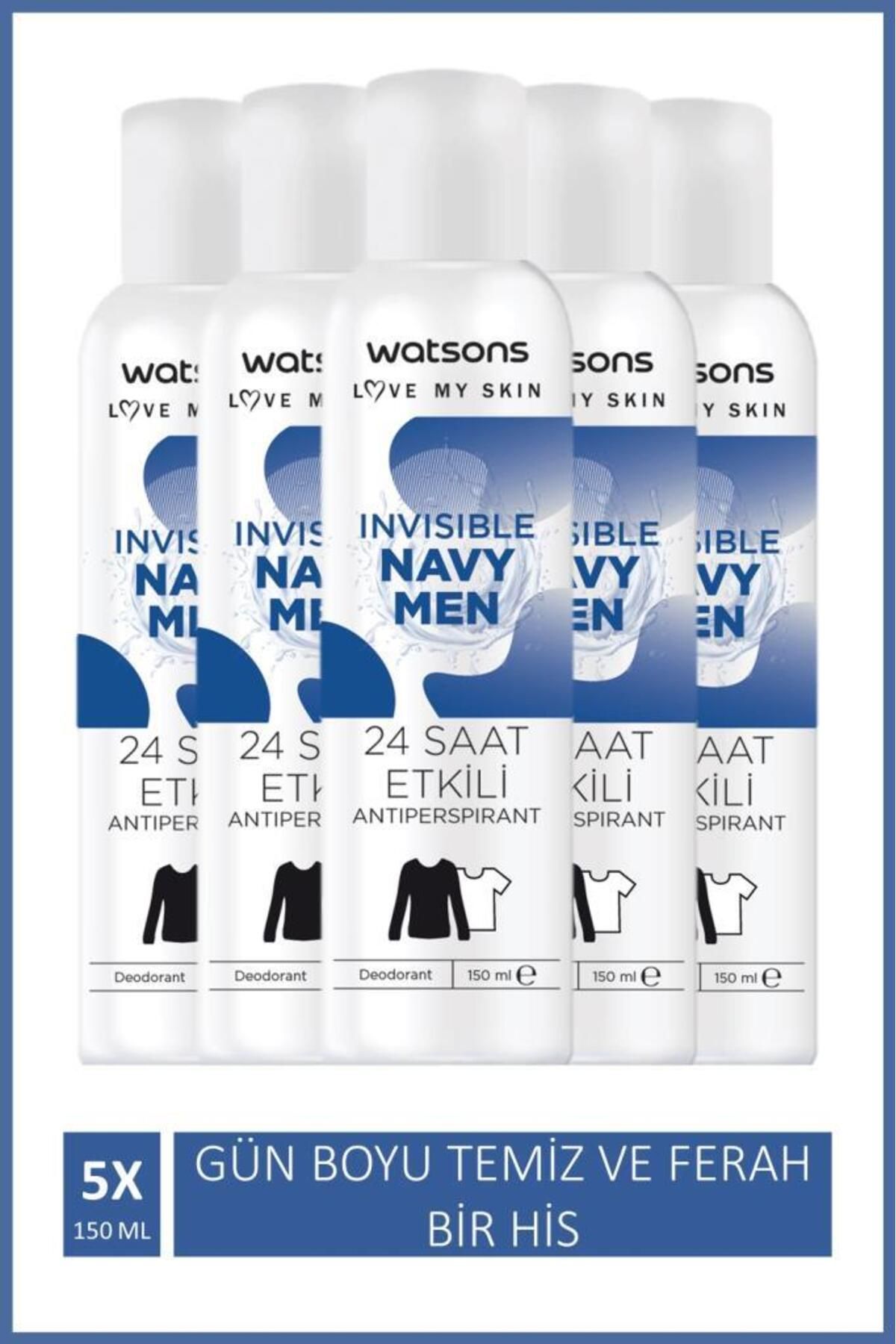 Watsons Invisible Navy Men Deodorant 150 ml X5 Adet