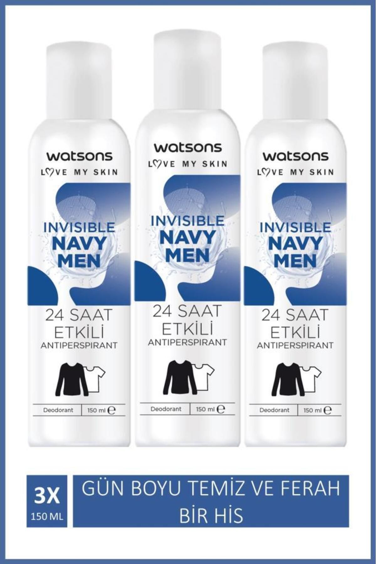Watsons Invisible Navy Men Deodorant 150 ml X3 Adet