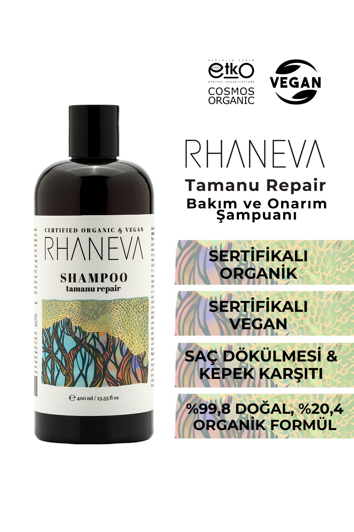 RHANEVA Bakım Ve Onarım Şampuanı, Organik Ve Vegan Sertifikalı, 400 ml