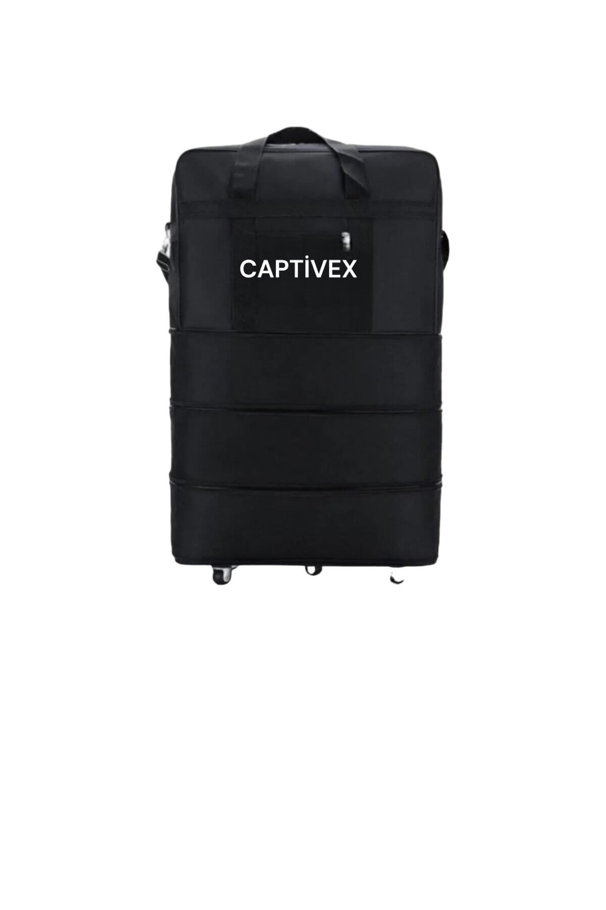 Captivex 3 Katlı Açıla Bilir Fermuarlı Altı Tekerlekli Valiz Renk Siyahtır