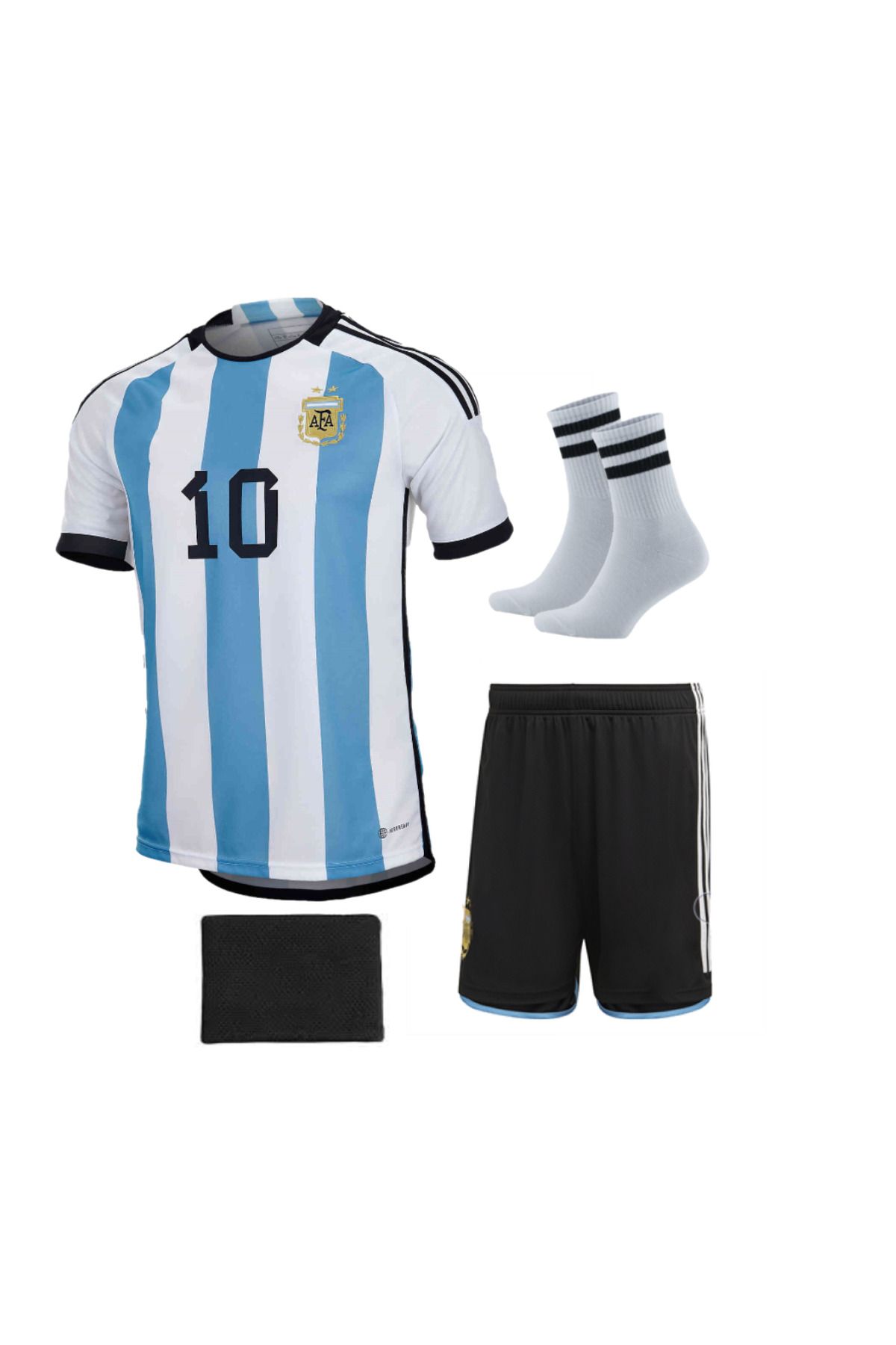 ZİLONG Arjantin Messi Mavi Çubuklu Dünya Kupası 4'lü Set Çocuk 3 Yıldızlı