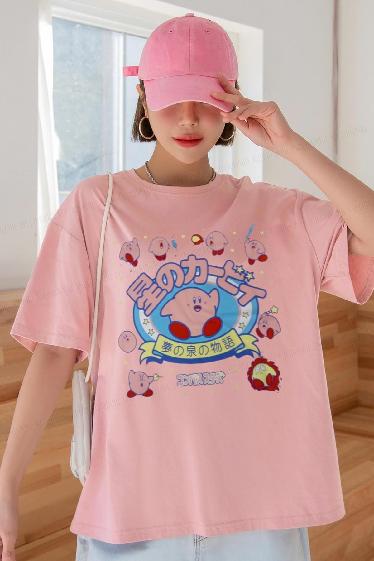 NİCE Kirby Anime Korean Somon Oversize Salas Boyfriend Kadın T-shirt