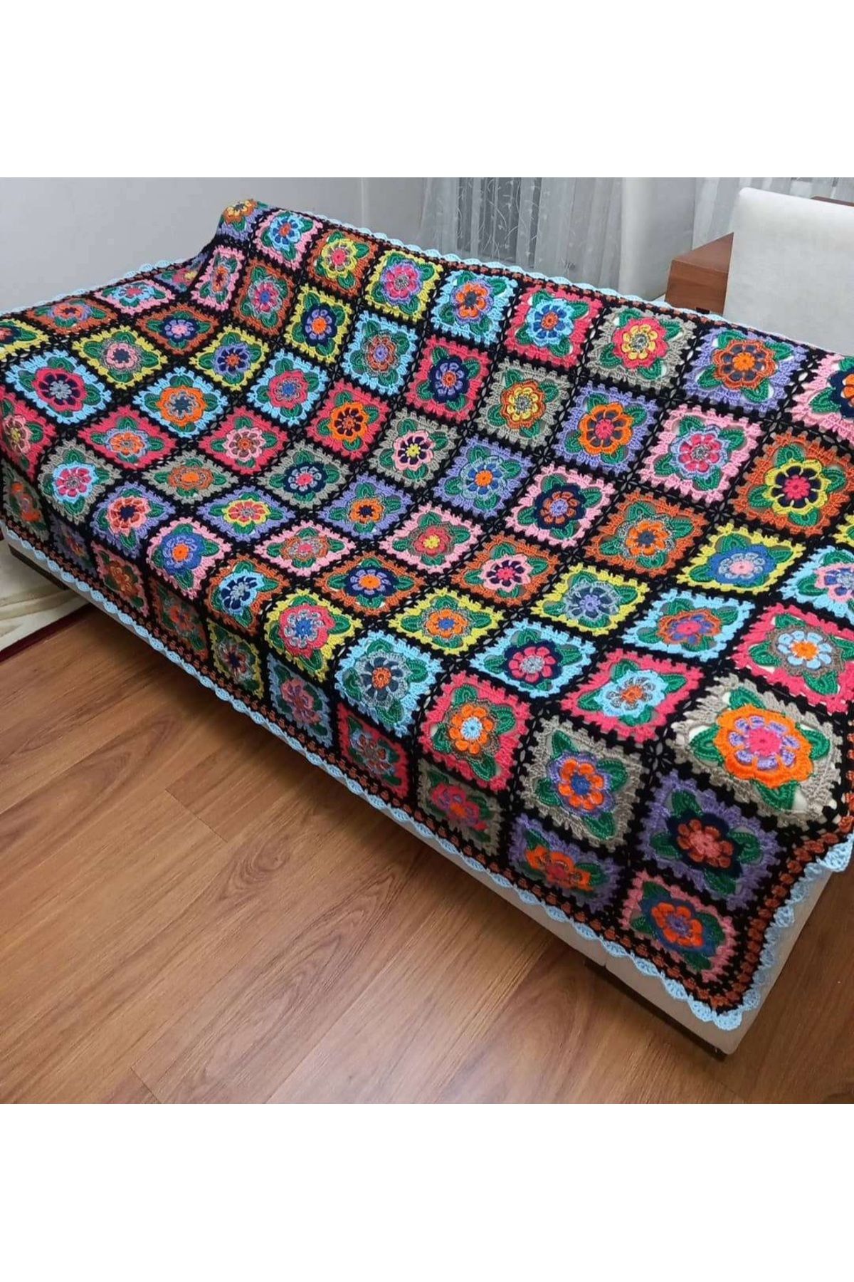 YELKENPET El örgüsü tek kişilik motifli örme battaniye, yatak örtüsü, tv örtüsü, koltuk şalı 2.10x1.30 cm