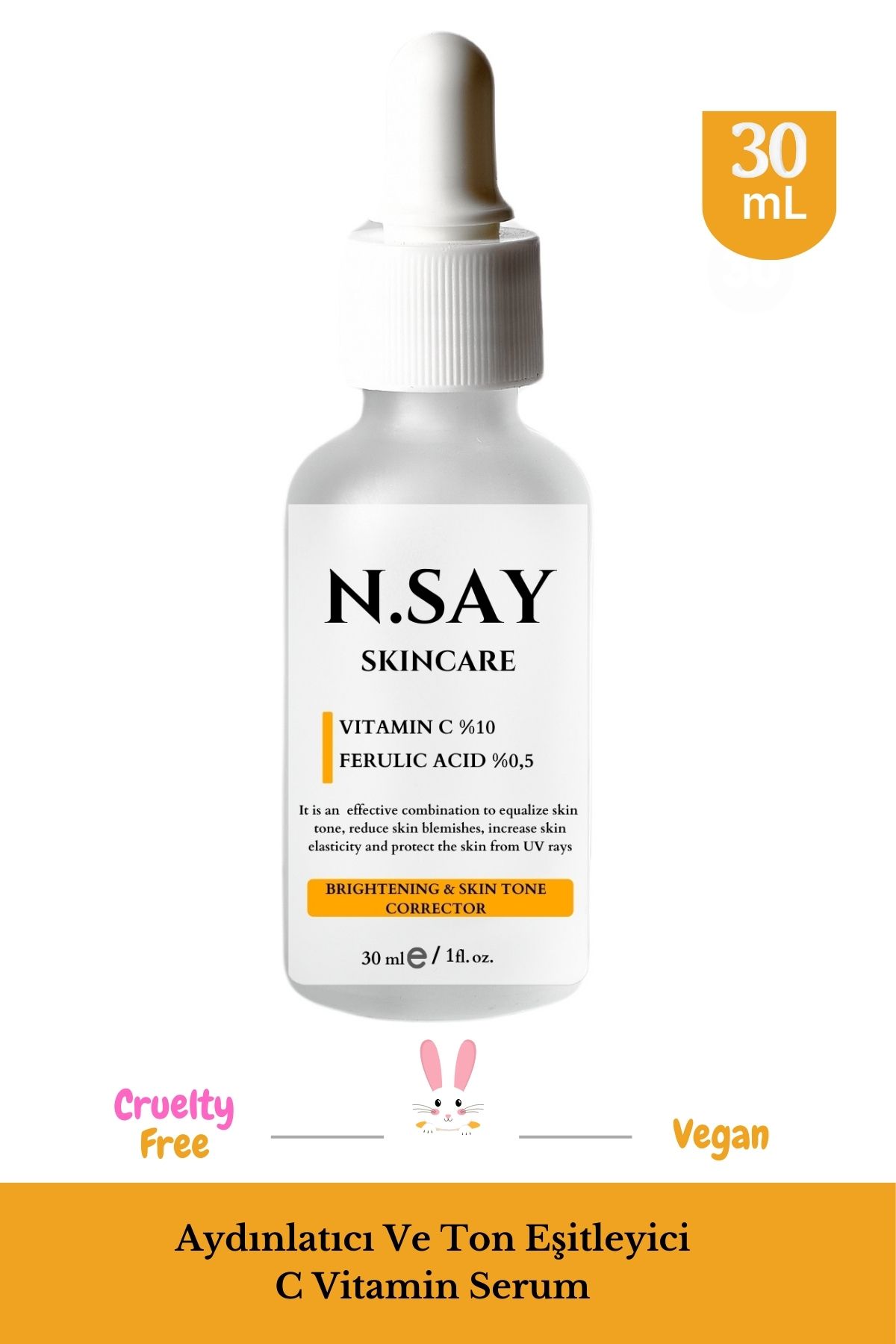NSAY Skincare C Vitamini Aydınlatıcı Ve Ton Eşitleyici Bakım Serumu 30 ml %10 Ascorbic Acid & Ferulic Acid %0,5
