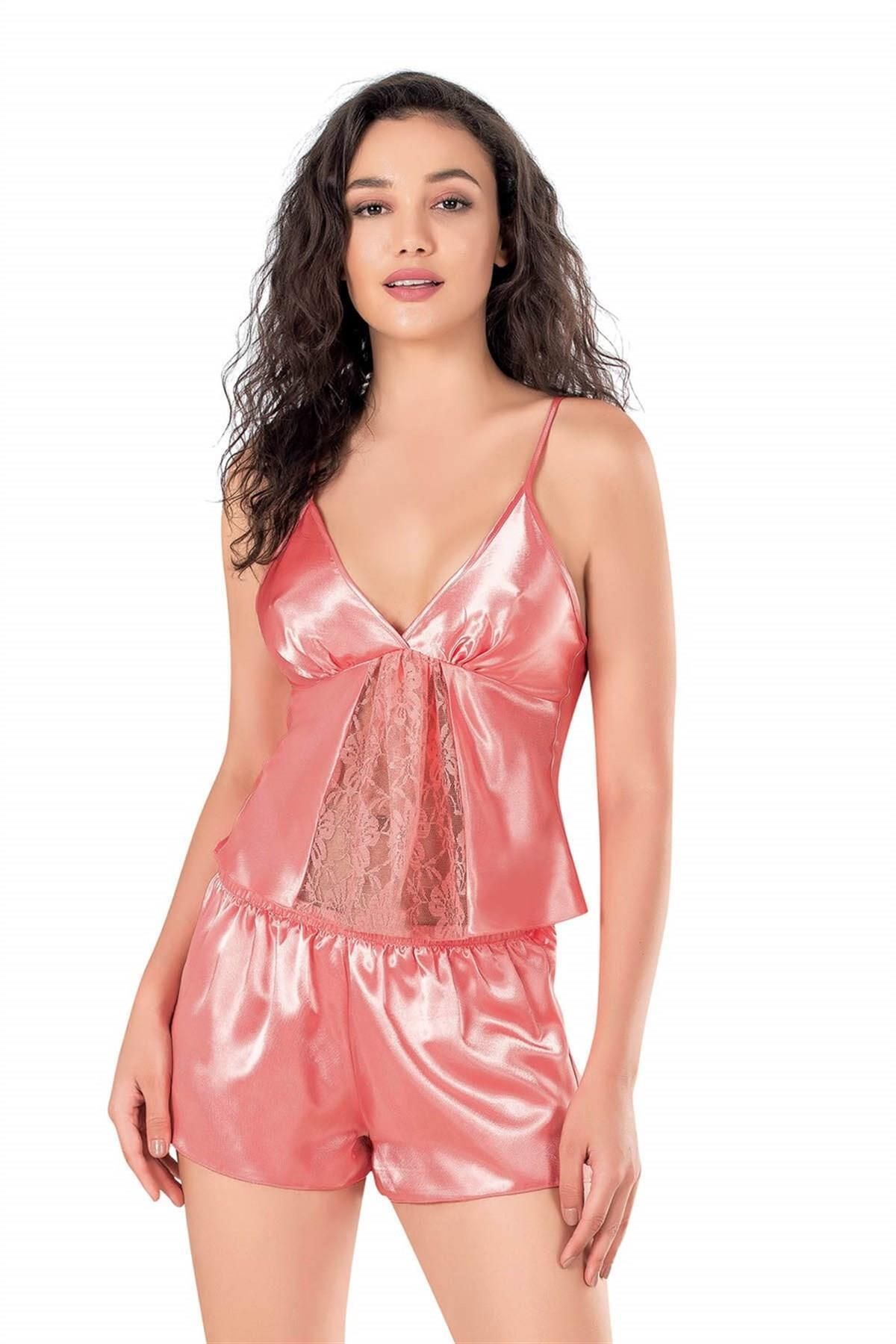 Primoda Aria's Closet Mercan Saten Babydoll Şort Takımı