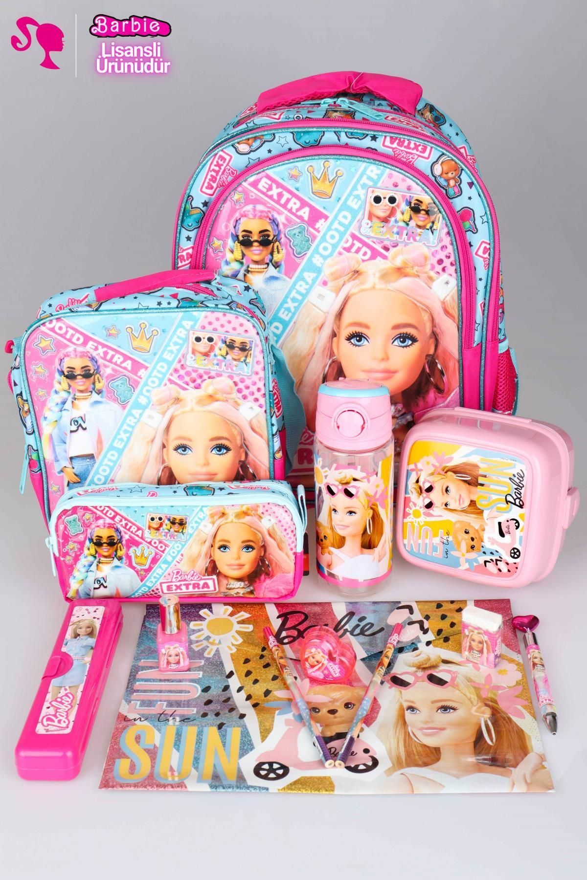 Barbie Dekomus Lisanslı "pembe Mavi Prenses Koleksiyonu" 3 Bölmeli Okul Ve Beslenme Çantası,beslenme Kutusu