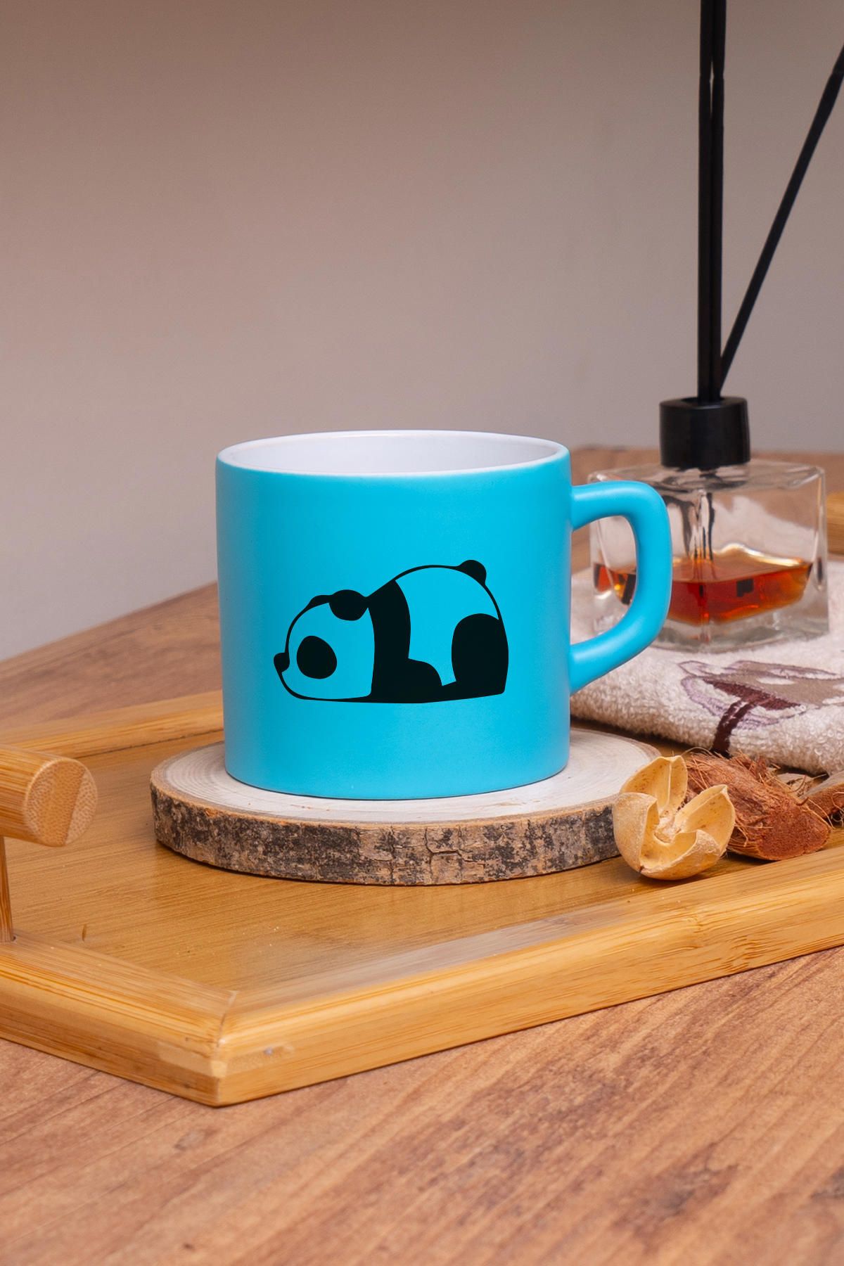 Seraclass Açık Mavi Renkli Panda Tasarımlı Çay & Nescafe Fincanı