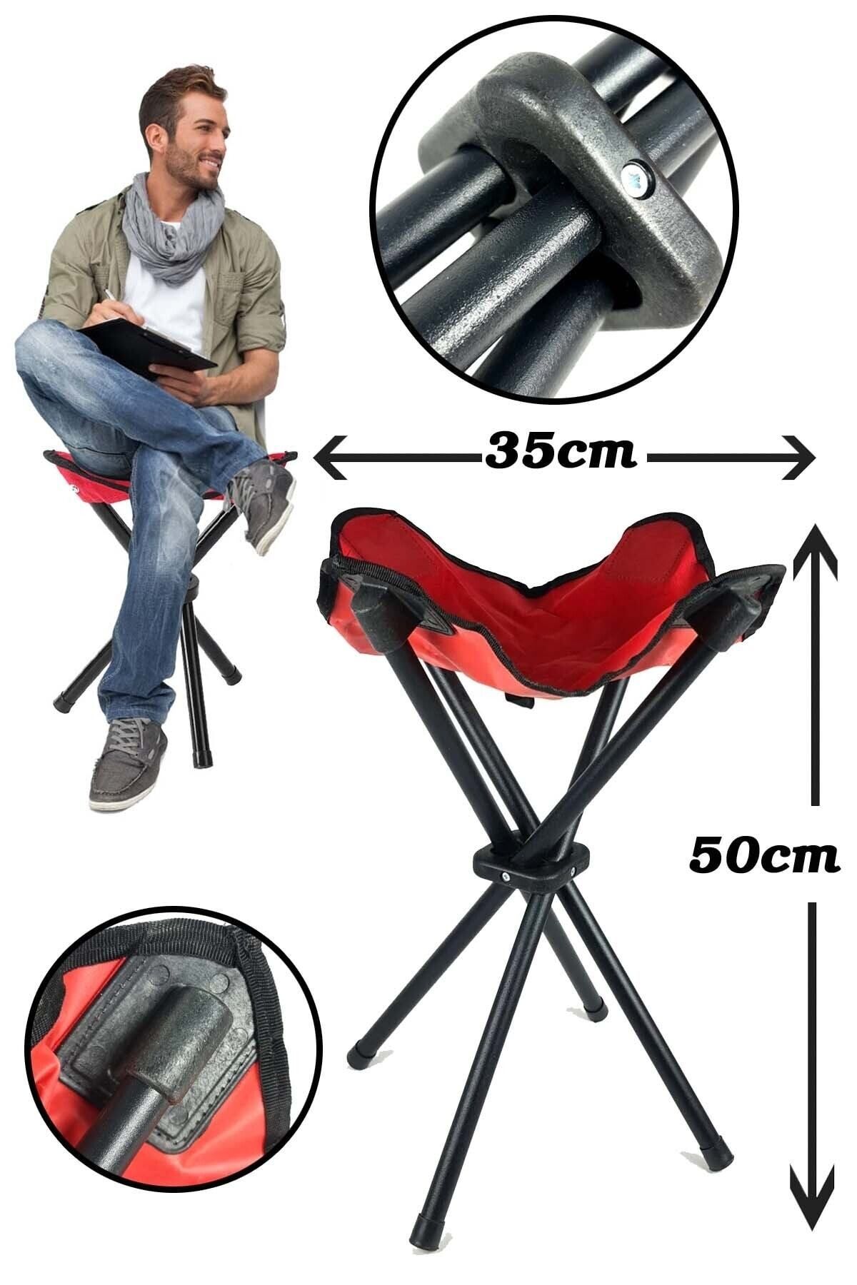 Askımo Katlanır Kamp Taburesi Büyük Boy 50cm Kırmızı 4 Ayaklı Portatif Tabure Ha032