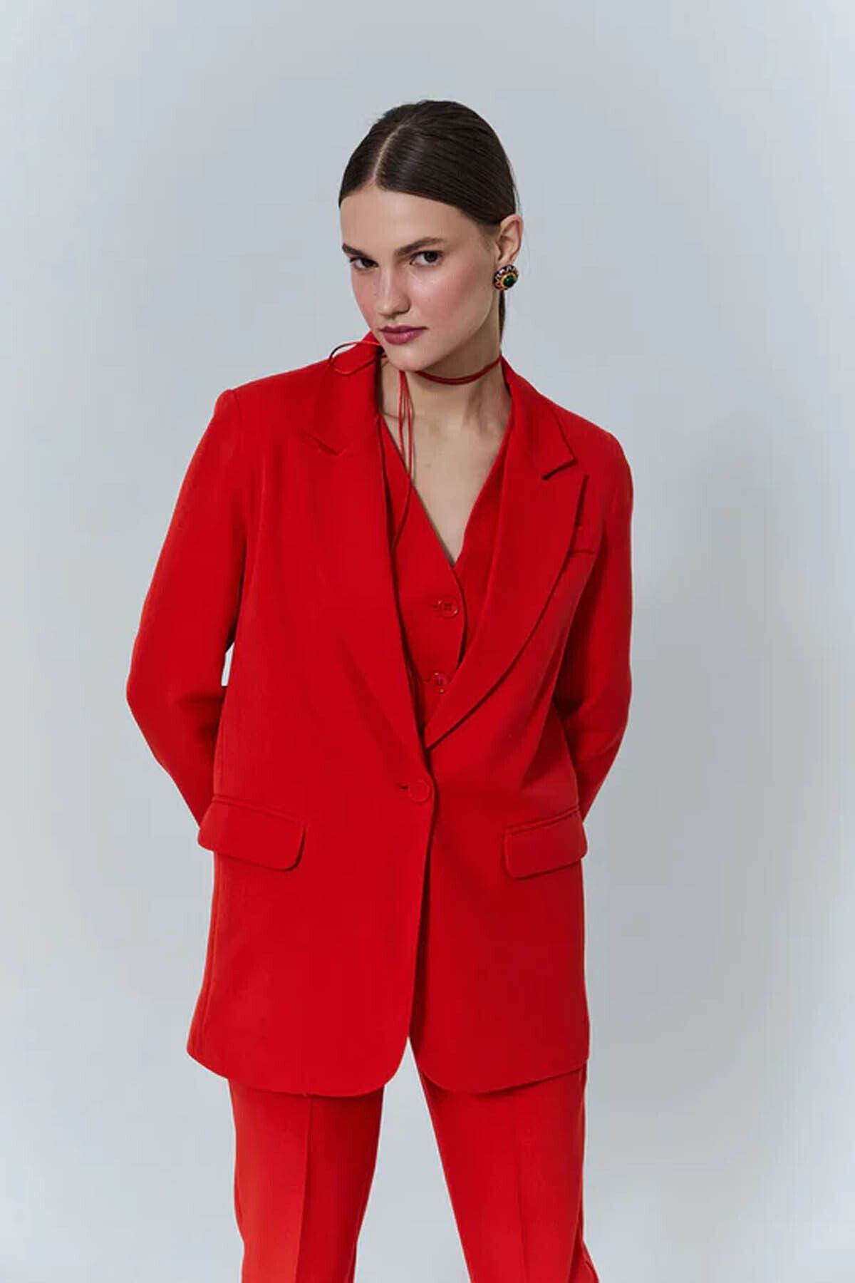 Quzu Kadın Blazer Ceket Kırmızı 50873