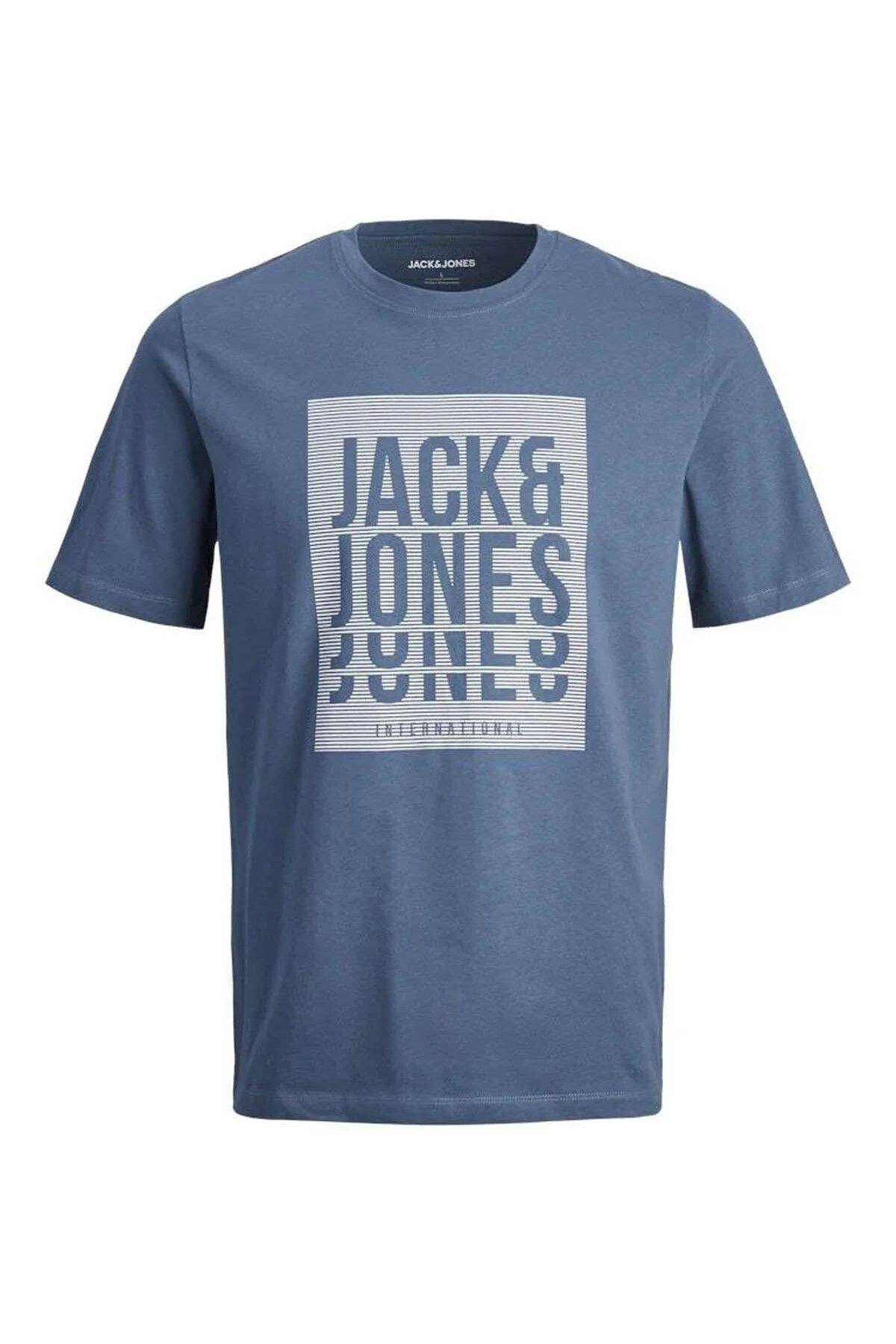 Jack & Jones Erkek T-shirt Mavi 12248614 Jjflınt Tee Ss Crew Neck