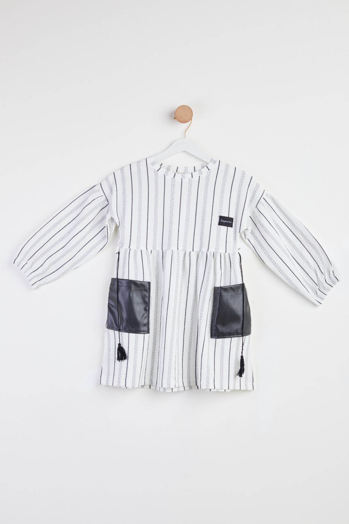 TOFİSA Kız Çocuk Beyaz Deri Püskül Detaylı Elbise - 25067