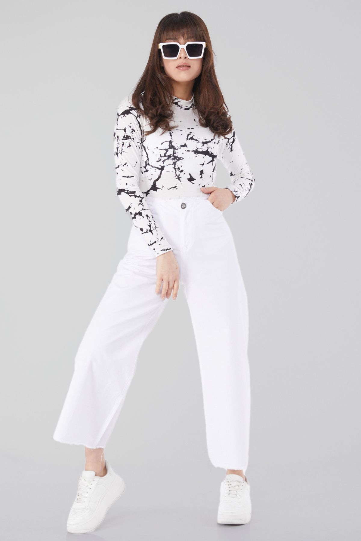 TOFİSA Düz Orta Kadın Beyaz Kot Pantolon - 25005
