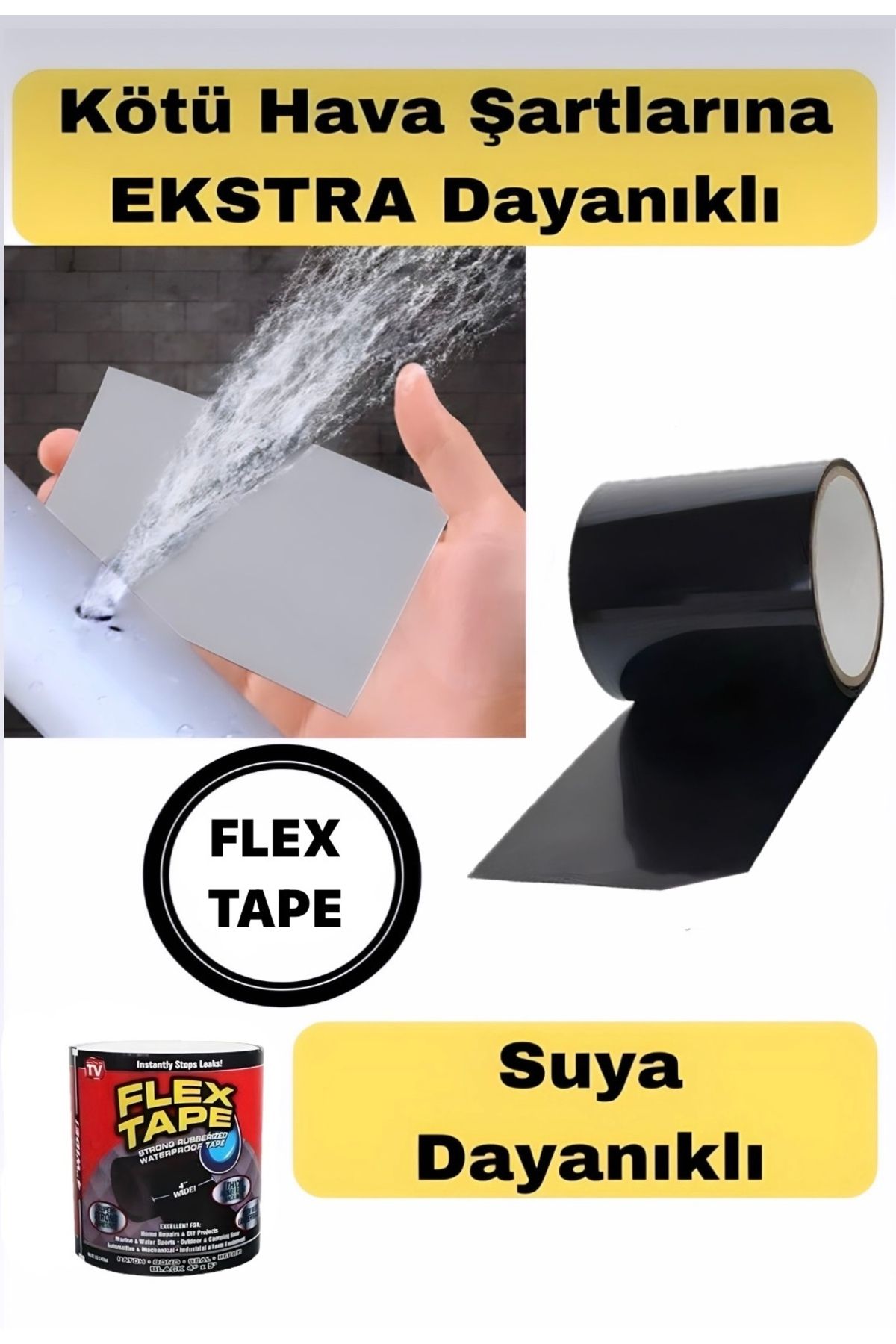 Eli-Ka Home Flex Tape Su Sızdırmaz Bant Yama Bandı Suya Yalıtım Kauçuk Astarlı Delik Akıntı Sızıntı Tamir Seti