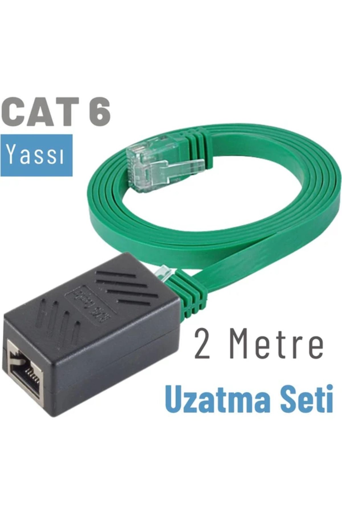 IRENIS Cat6 Kablo 2 Metre Uzatma Seti, Yassı Ethernet Kablo Ve Ekleyici, Yeşil