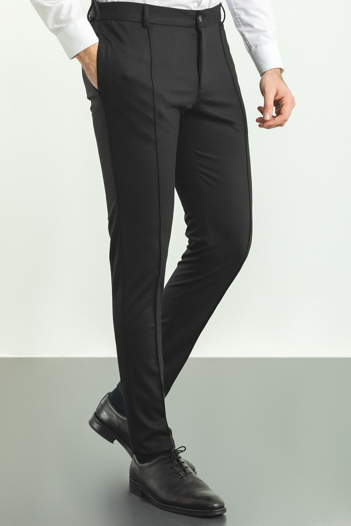 Mcr Siyah Renk Super Slim Fit Çizgi Detaylı Erkek Pantolon