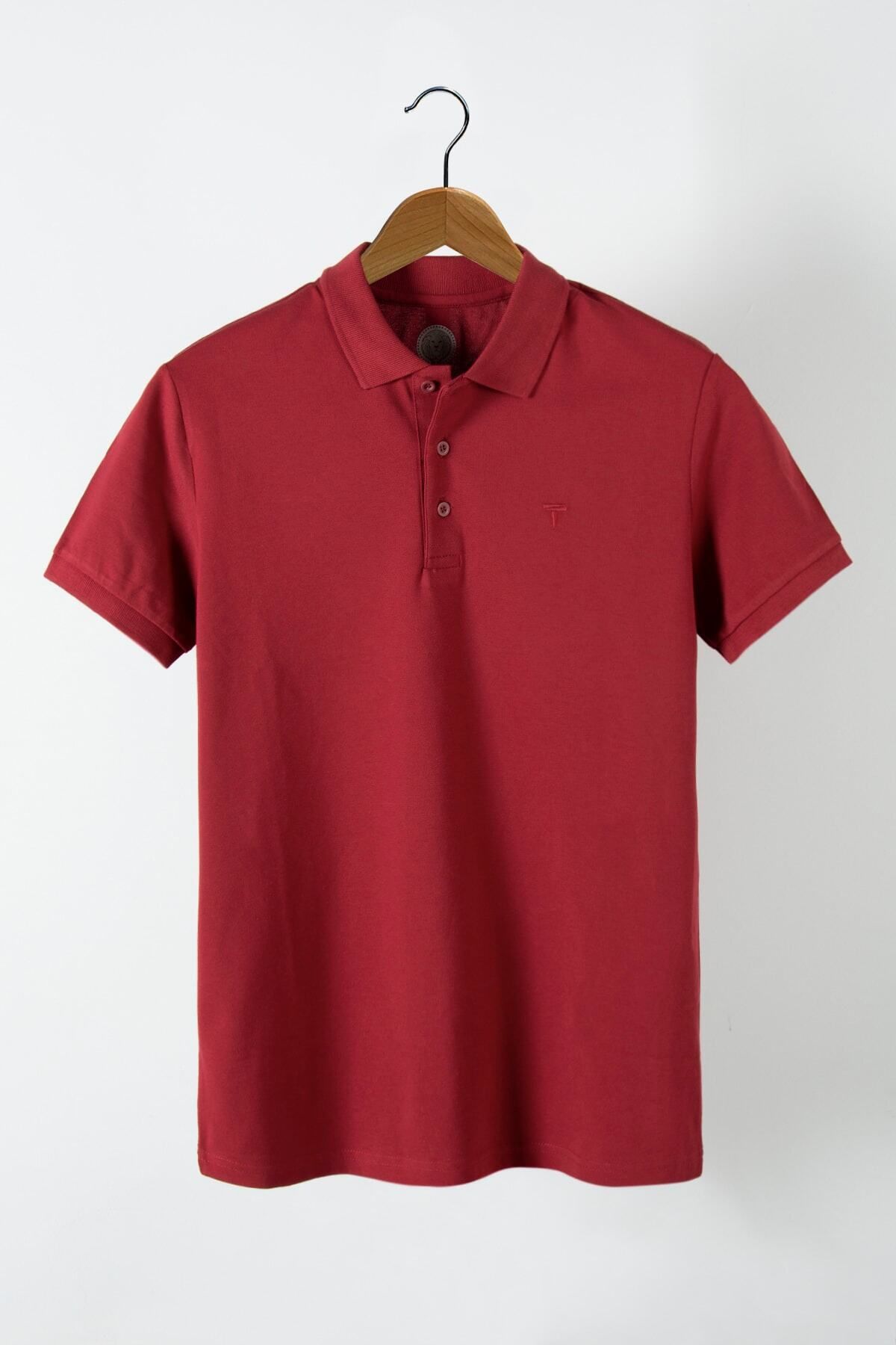 VEAVEN Erkek Kırmızı Slim Fit Polo Yaka T-shirt
