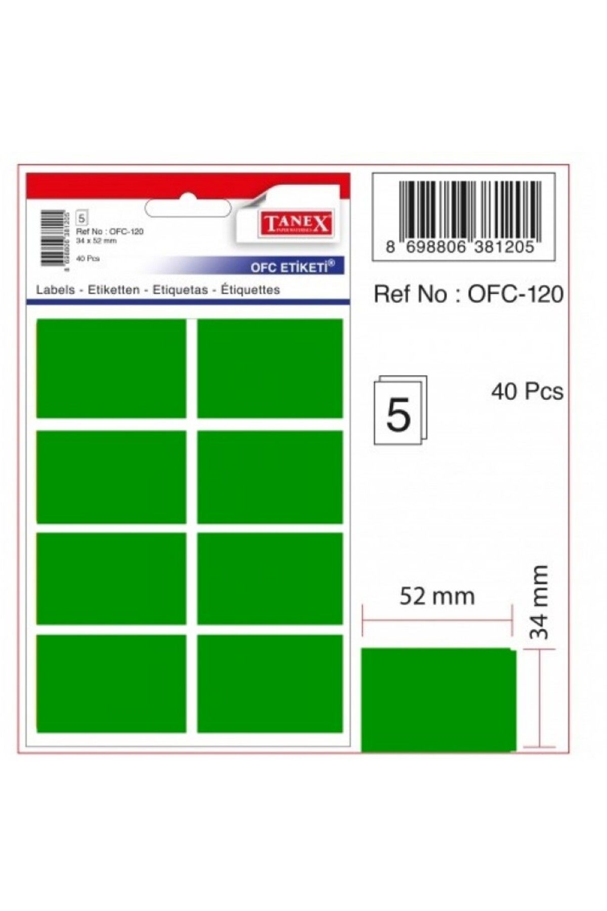 Tanex Ofc-120 Çıkartma Etiket 52x34 Mm (yeşil 80 Li - Renkliler 40 Lı Paket)