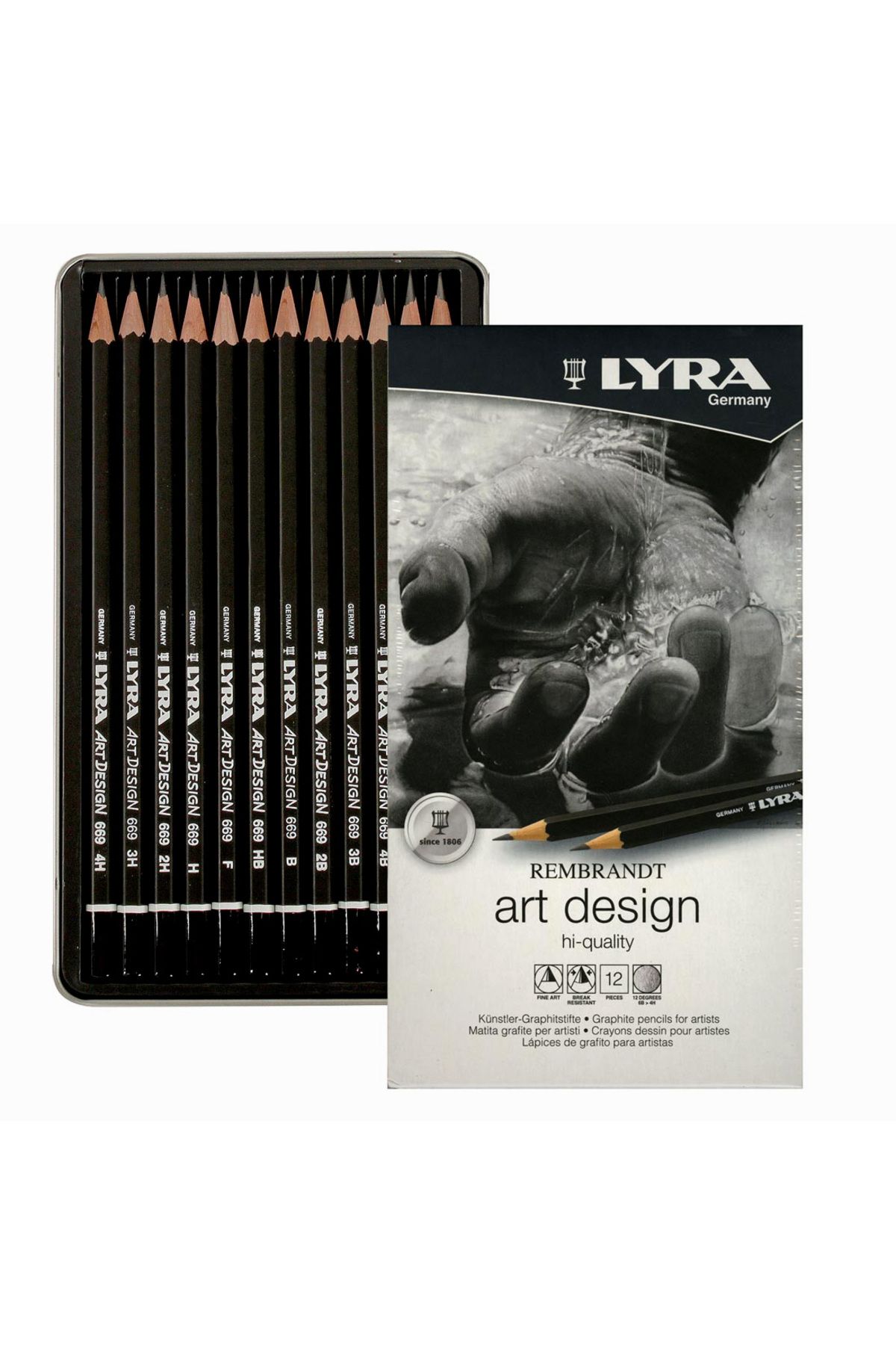 Lyra Art Design Profesyonel Dereceli Kalem Seti 12`li Metal Kutu