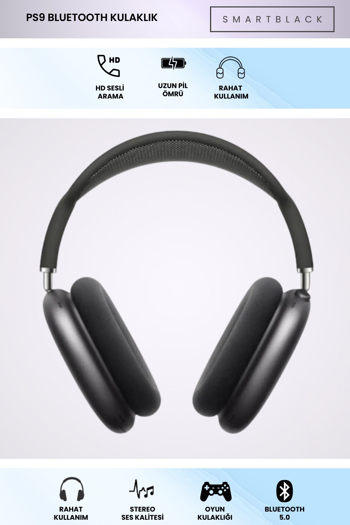 SmartBlack Bluetooth Kulak Üstü Kablosuz Mikrofonlu Kulaklık P9 Plus Wireless