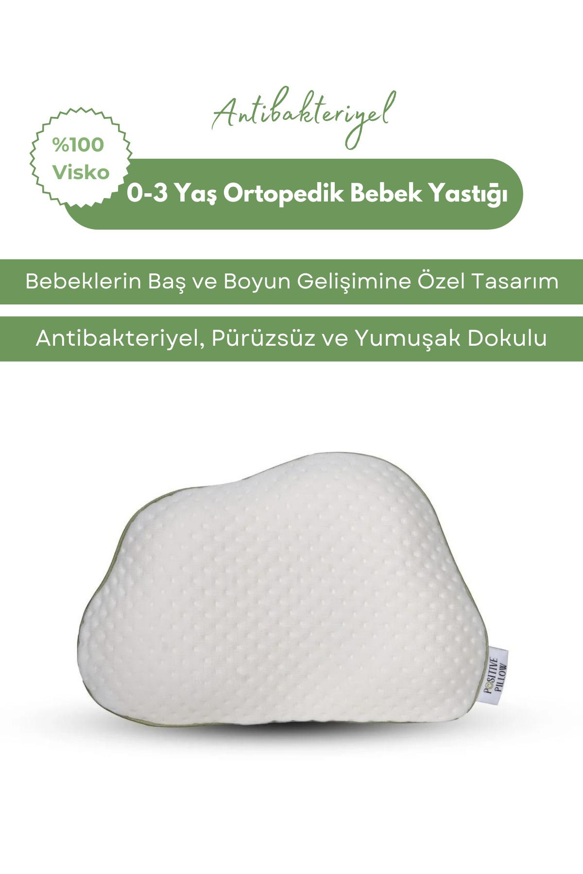 Positive Pillow Visco Bebek Yastığı 0-3 Yaş Ortopedik Ve Antibakteriyel