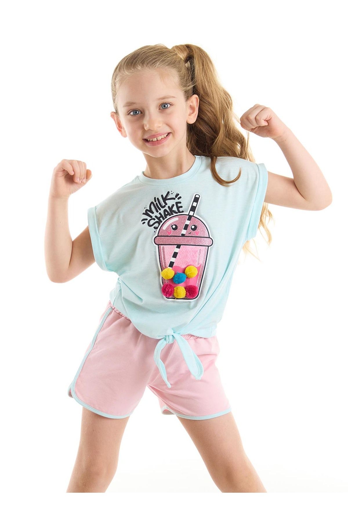 Denokids Sweet Milkshake Kız Çocuk T-shirt Şort Takım