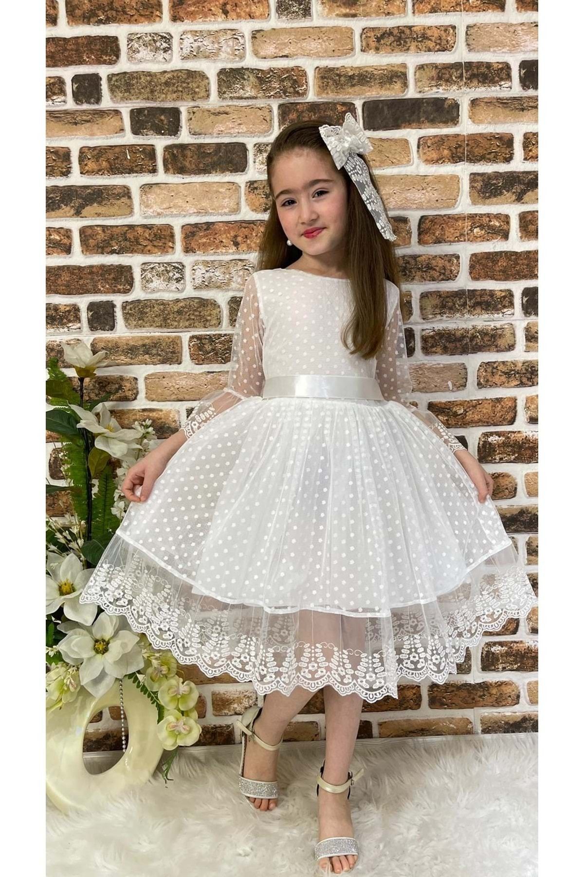 Mnk Dream Luxury Dantel Kız Çocuk Elbise Beyaz