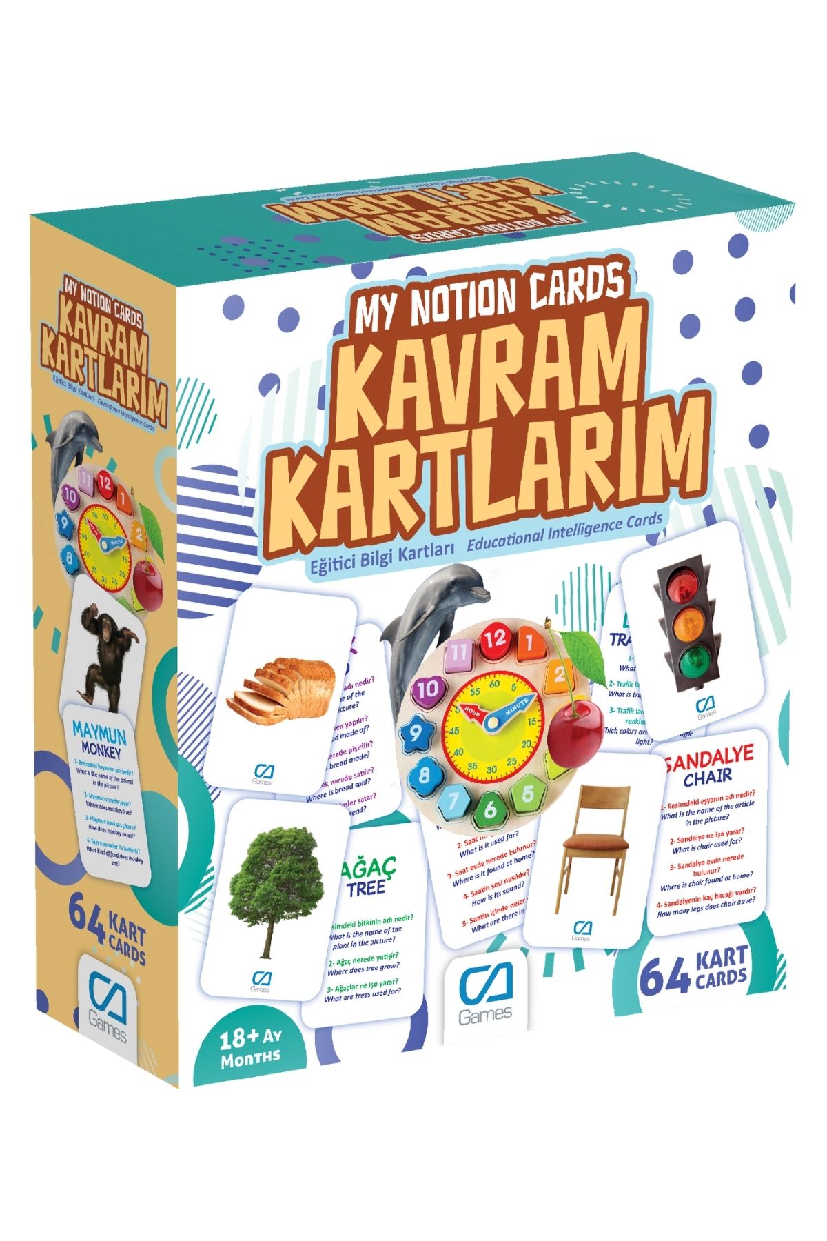 CA Games Kavram Kartlarım 18+ Aylık Çocuklar için 64 Kart İngilizce Çevirili Eğitici Bilgi Kartları