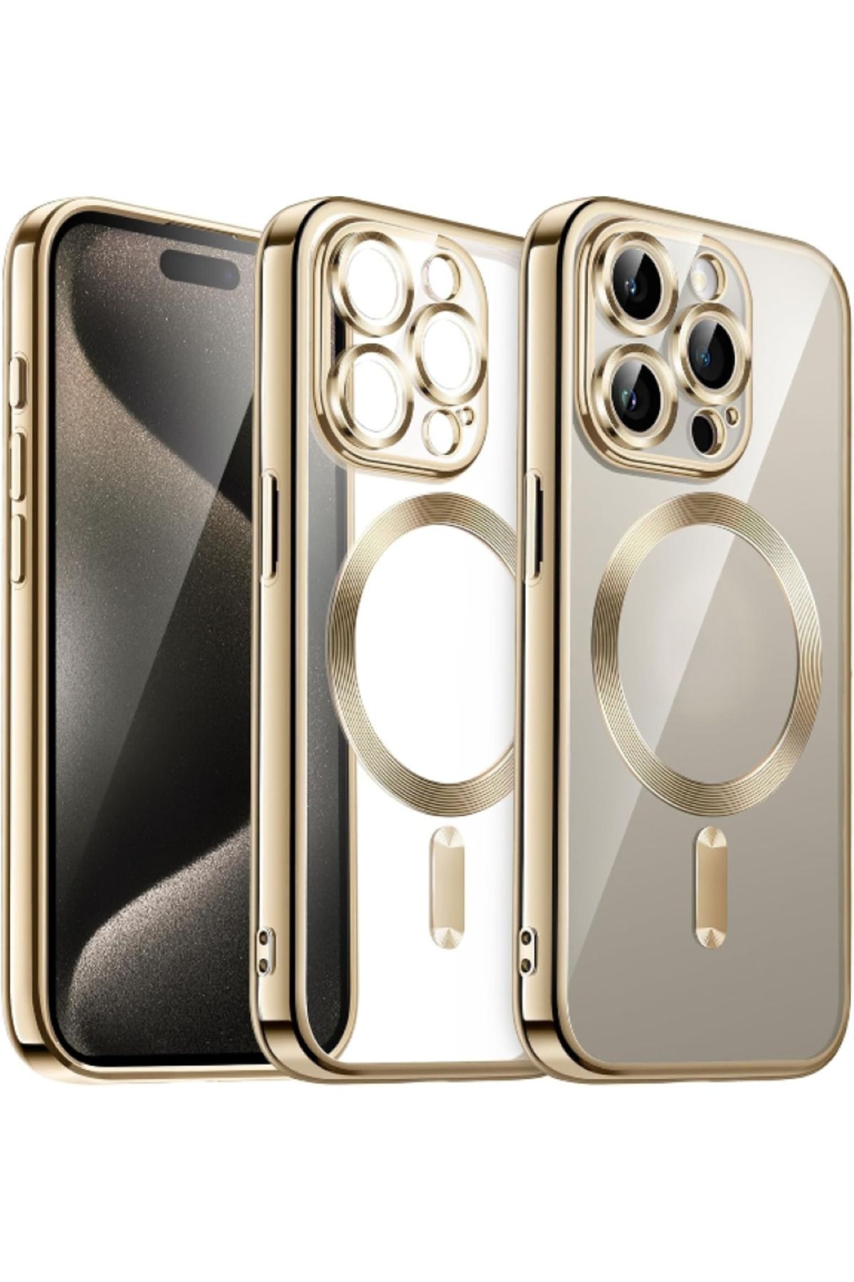 Fibaks Apple iPhone 15 Pro Kılıf Kamera Lens Korumalı Magsafe Şarj Kilifi Şeffaf Renkli Yumuşak Kapak