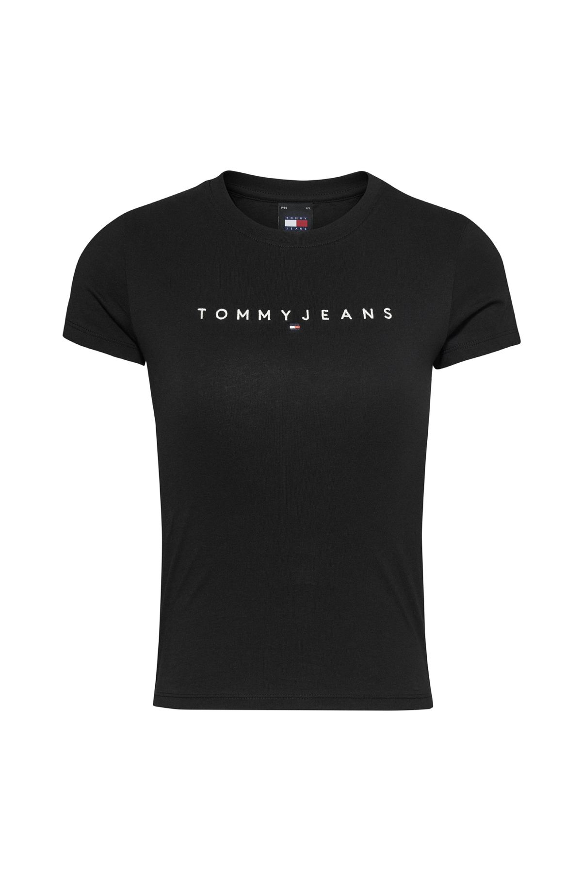 Tommy Jeans Bisiklet Yaka Düz Siyah Kadın T-shirt Tjw Slım Lınear Tee Ss Extbds