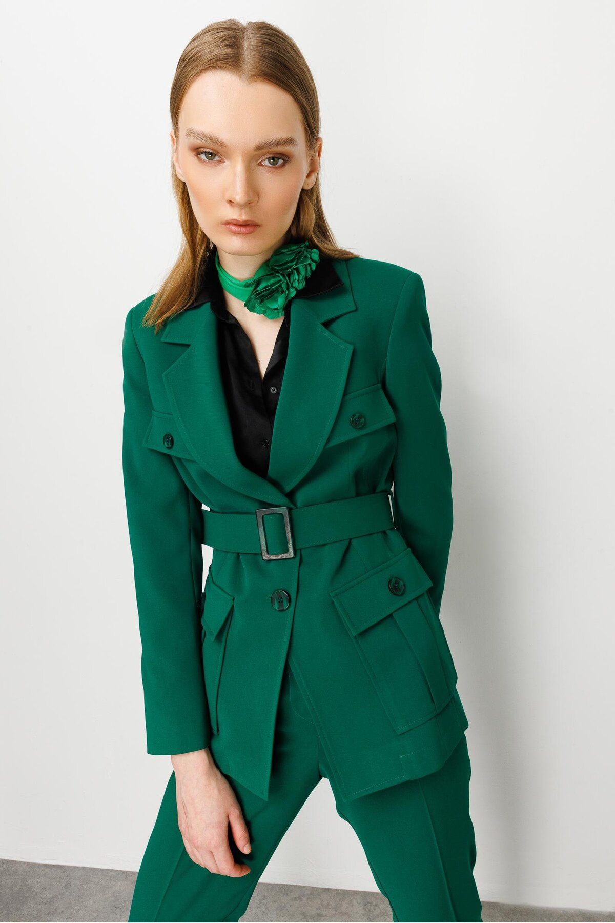 Moda İlgi Modailgi Beli Kemerli Ceket Yeşil