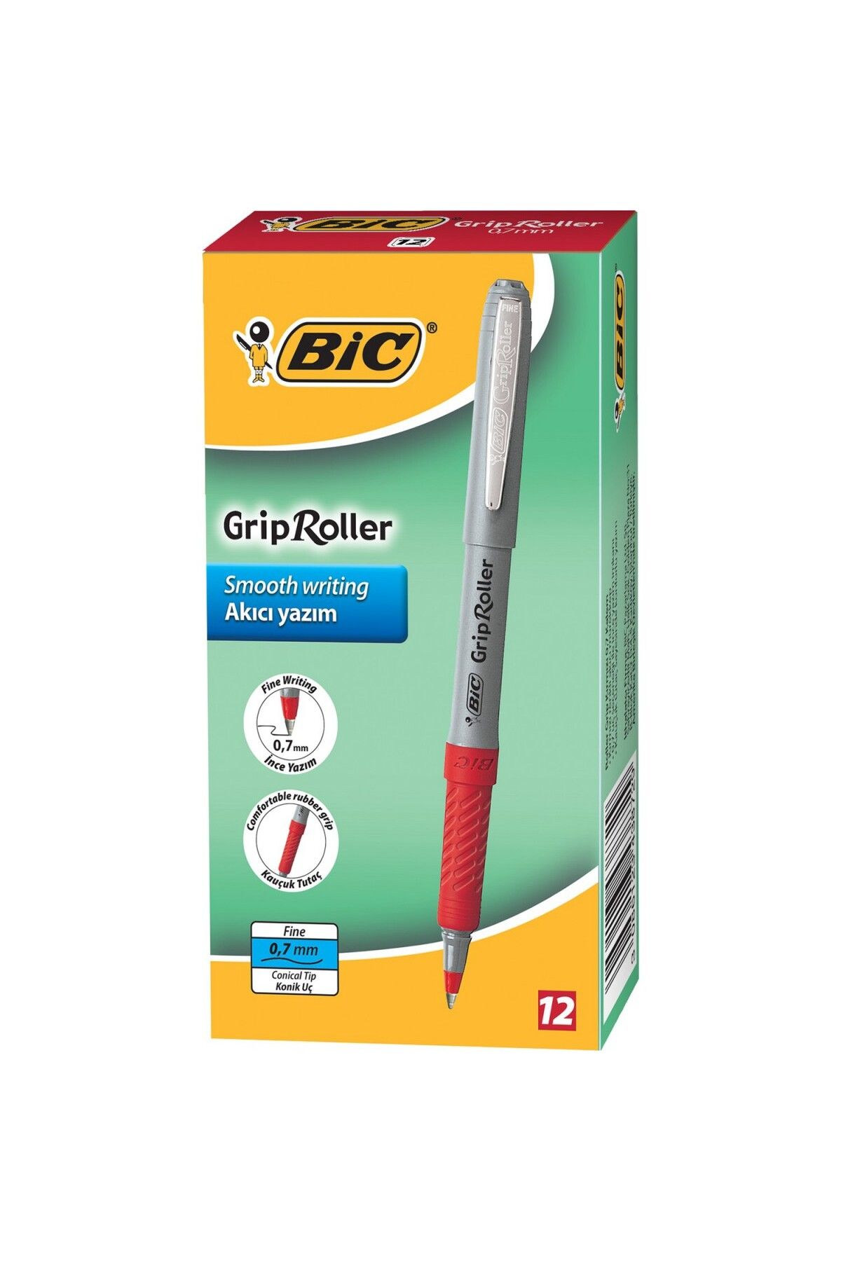 Bic Grip Roller 0.7mm Kalem 12'li Kutu - Kırmızı