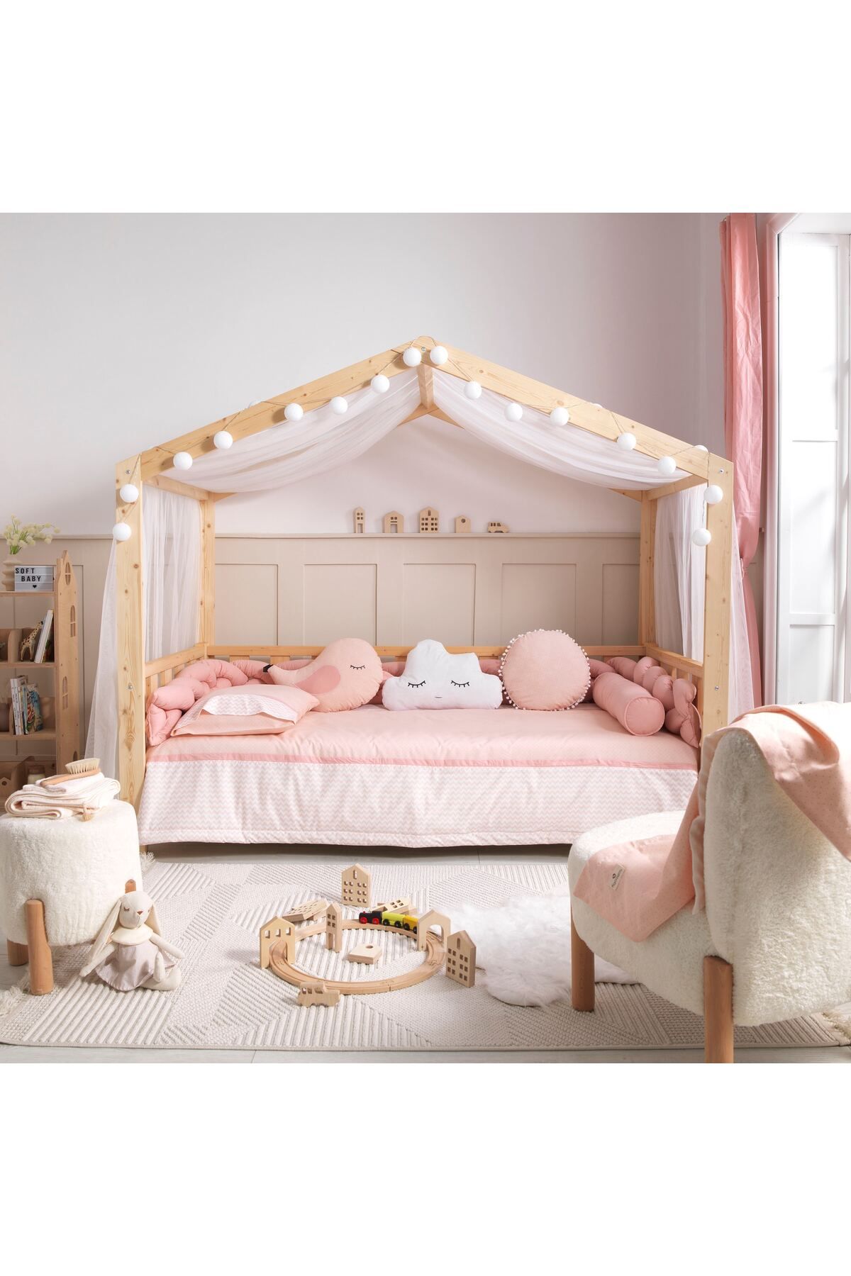 SOFT BABY TEKSTİL Poli Pembe Örgü Montessori Uyku Seti
