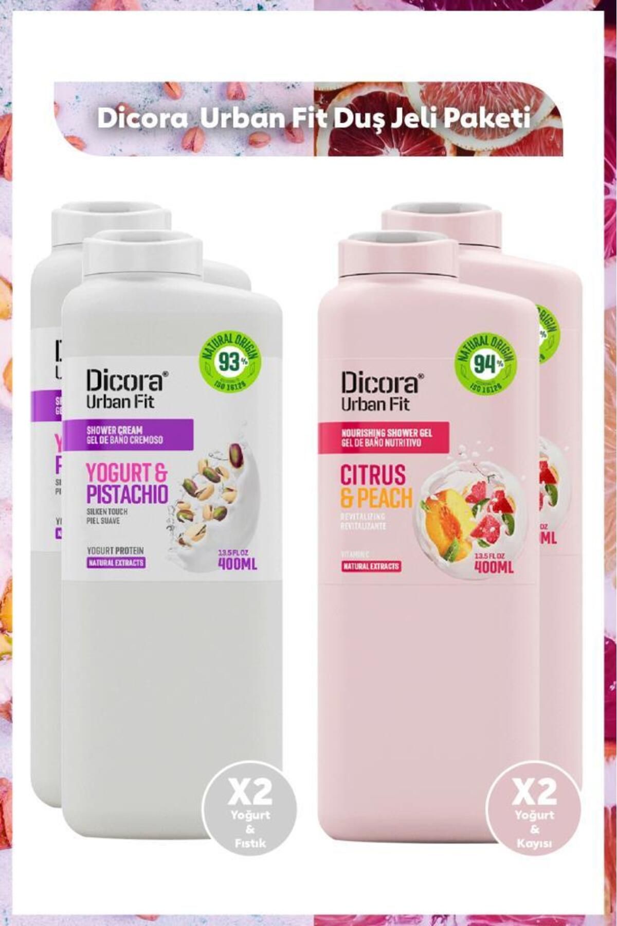 DICORA URBAN FIT Yogurt & Pistachio Fıstık*2 C Vitamini Narenciye & Kayısı*2 Aromalı Duş Jeli Pak