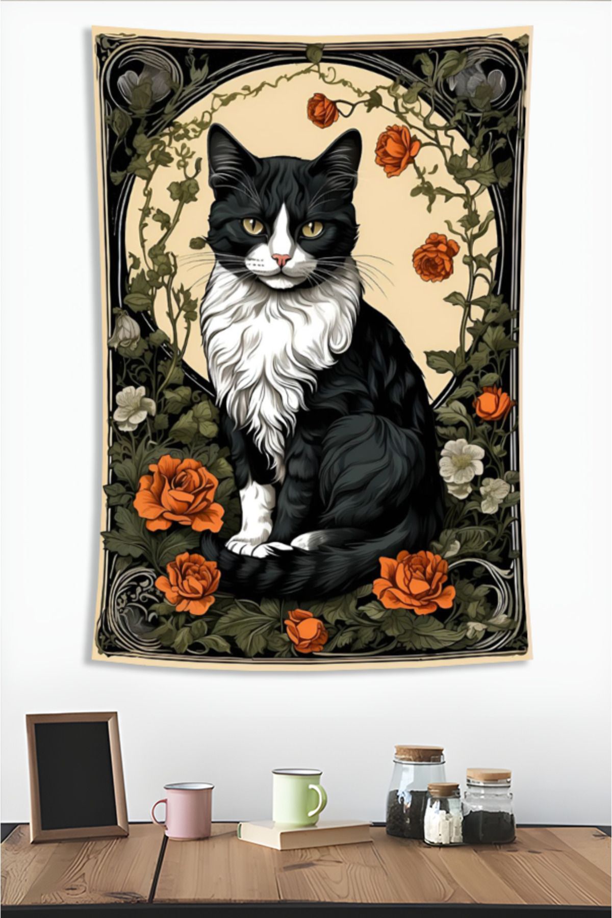 Nivendi Harika Kedi Tasarım, 1.Sınıf Kumaştır , Canlı Renkli Duvar Halısı / Örtüsü (İncecik Örtü Değildir)