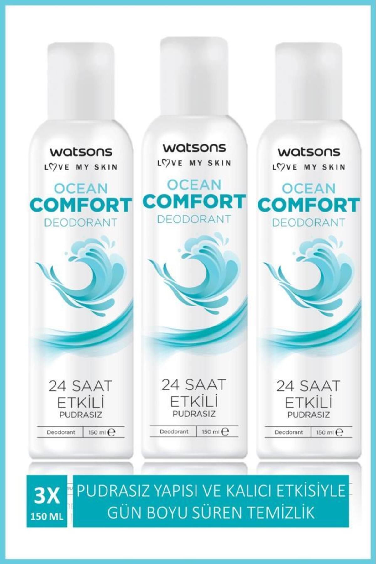Watsons Ocean Comfort 24 Saat Etkili Pudrasız Deodorant Sprey 150 ml X3 Adet