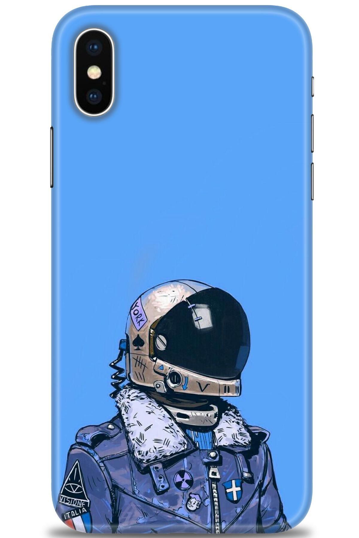 kılıfevreni iPhone XS Max Kılıf HD Baskılı - Mavi Astronot + 9H NANO EKRAN KORUYUCU