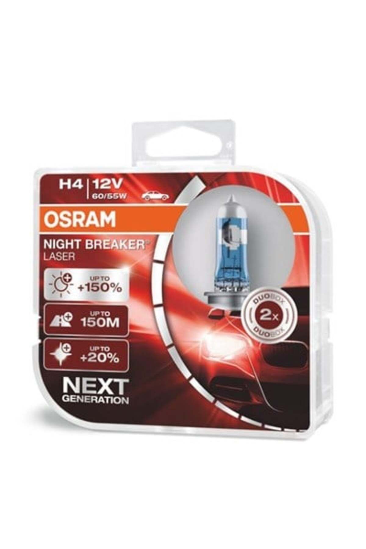 Osram H4 Night Breaker Laser %150 Fazla Parlaklık 150m Uzun Performans Ampul Seti