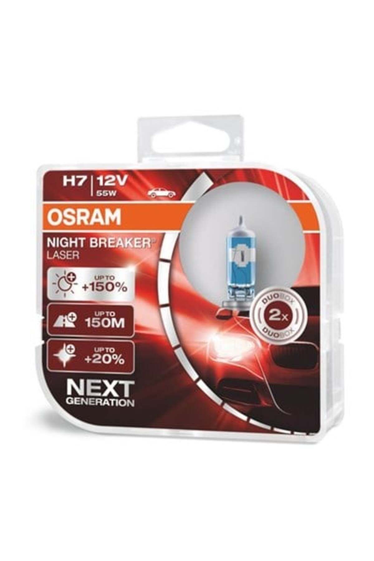 Osram H7 Night Breaker Laser %150 Fazla Parlaklık 150m Uzun Performans Ampul Seti