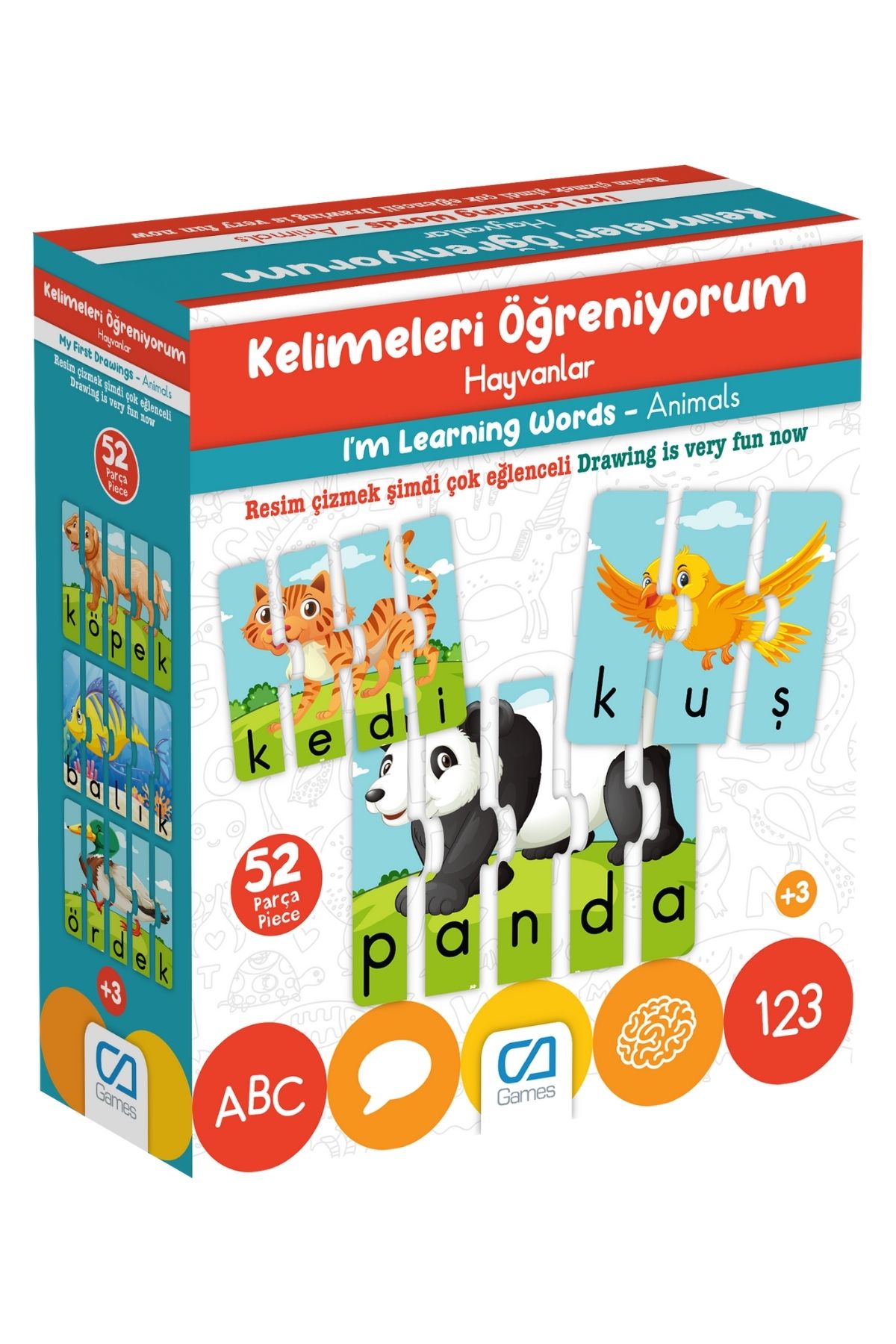 CA Games Kelimeleri Öğreniyorum - Hayvanlar 52 Parçalı 3+ Yaş çocuklar için Eğitici Etkinlik Oyunu
