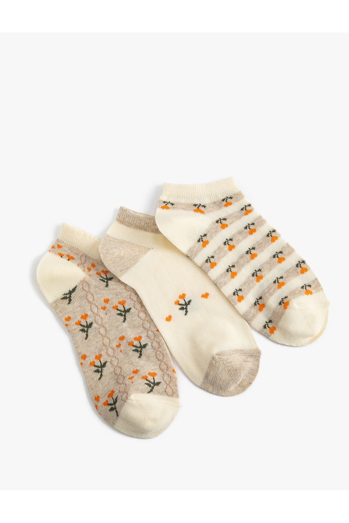 Koton 3'lü Patik Çorap Seti Çok Renkli Çiçek Desenli
