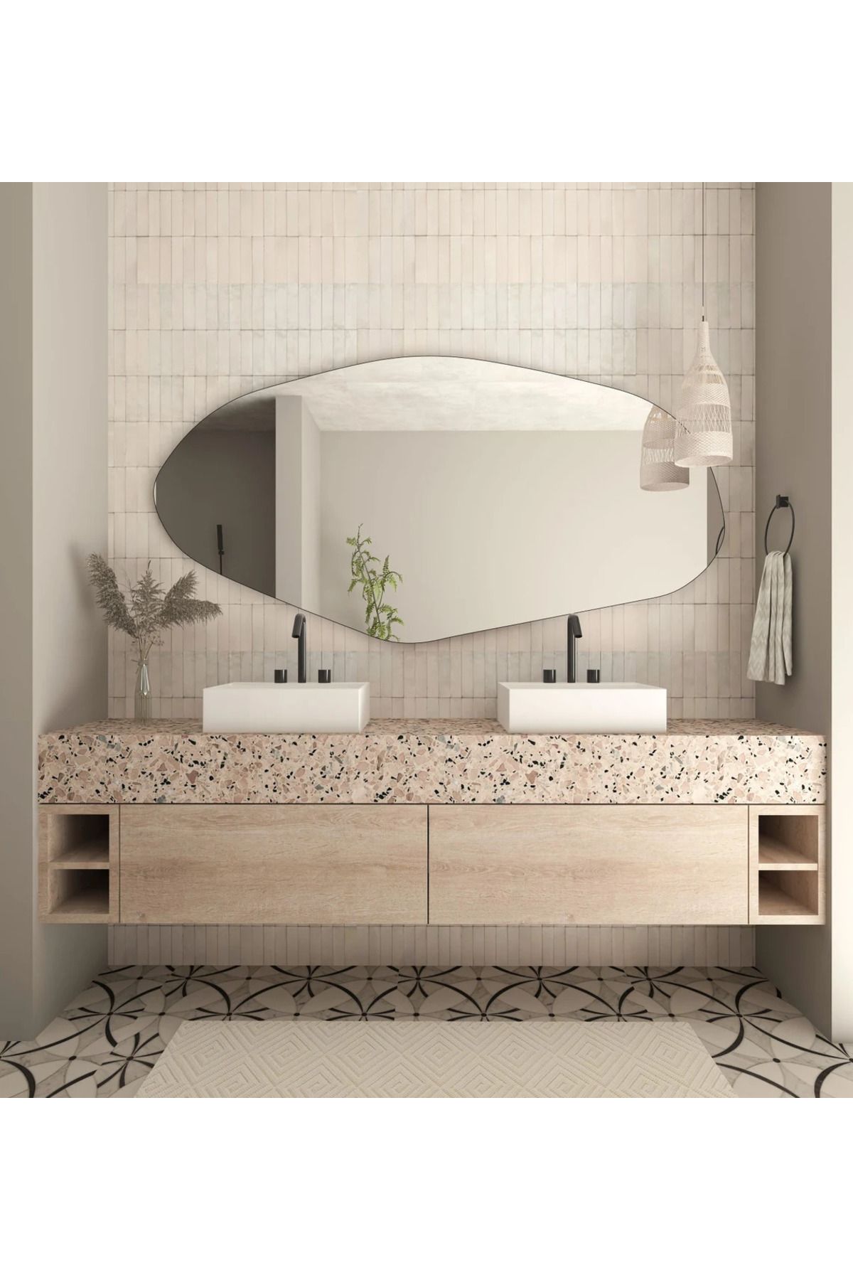 FNC CONCEPT Duvar Aynası Dekoratif Asimetrik Banyo Konsol Aynası 140x70cm